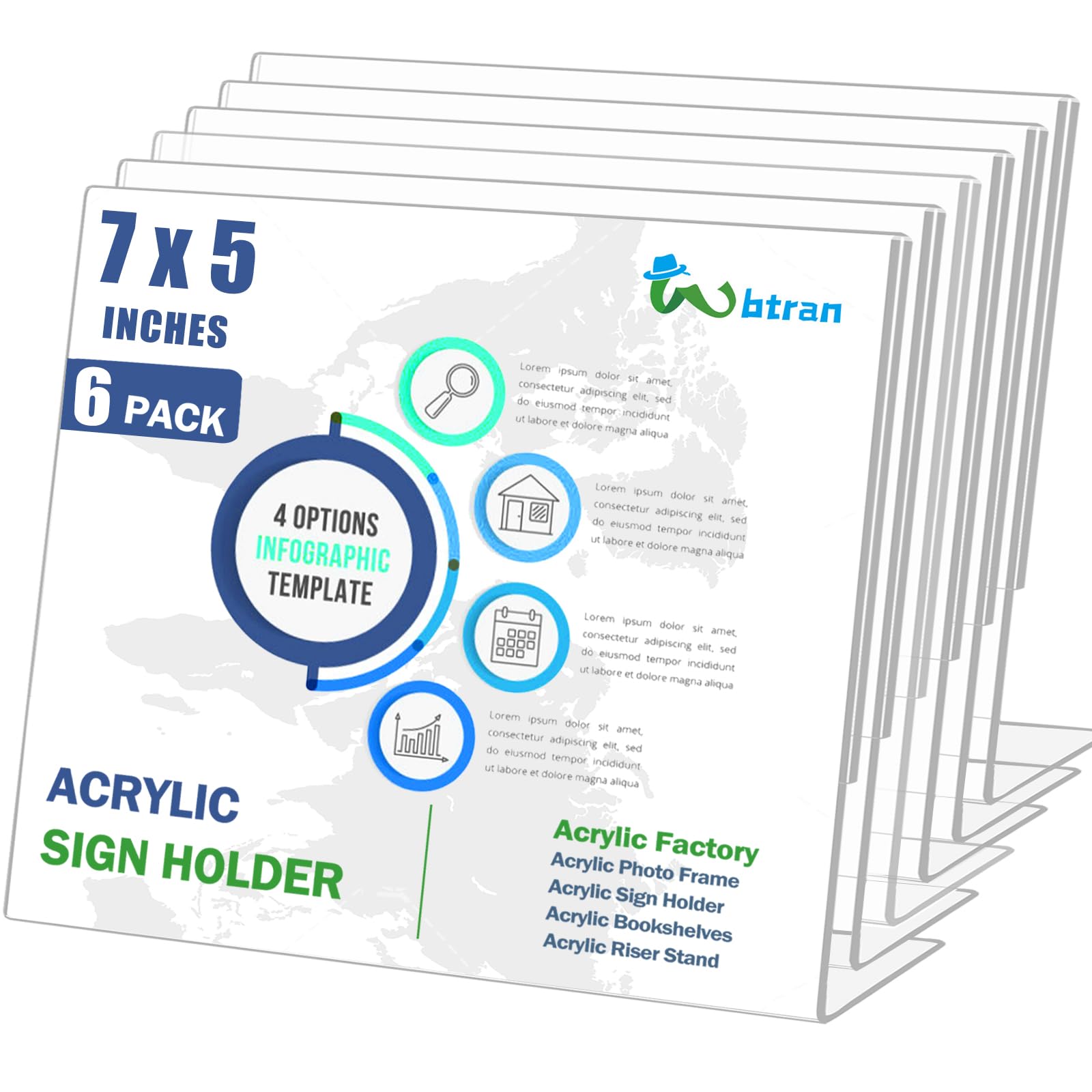 5x7 Clear Acrylic Tabletop Sign Holder - Horizontal Display Stand for Pictures, Menus & Posters - Perfect for Office, Home, Restaurant & Retail Use (6 Pack)