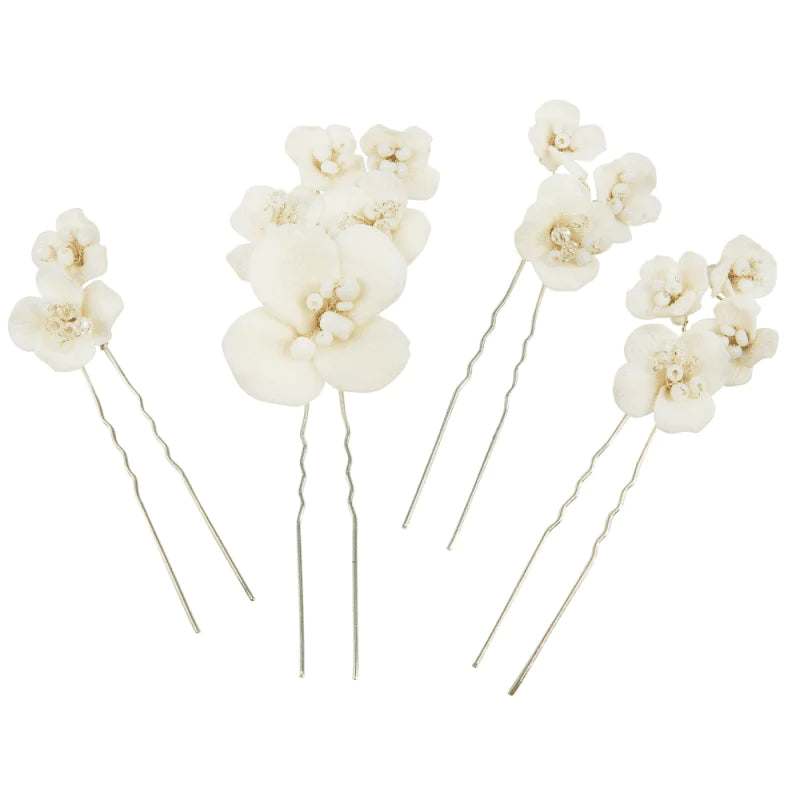Elegant Floral Bridal Hair Pins Set - Ivory Ceramic Flowers for Wedding Hairstyles (9766) | Perfect for Brides, Bridesmaids, and Special Occasions