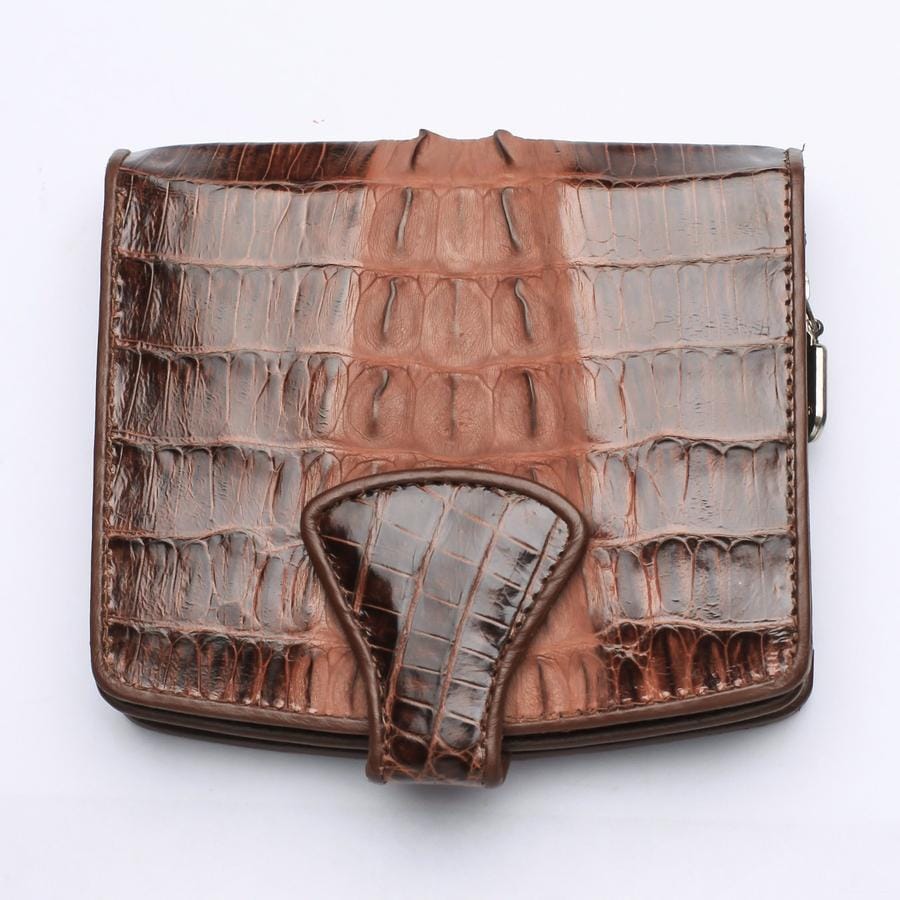 Two-Tone Brown Crocodile Leather Women's Wallet - Stylish & Durable Ladies Billfold for Everyday Use, Travel & Gift Giving