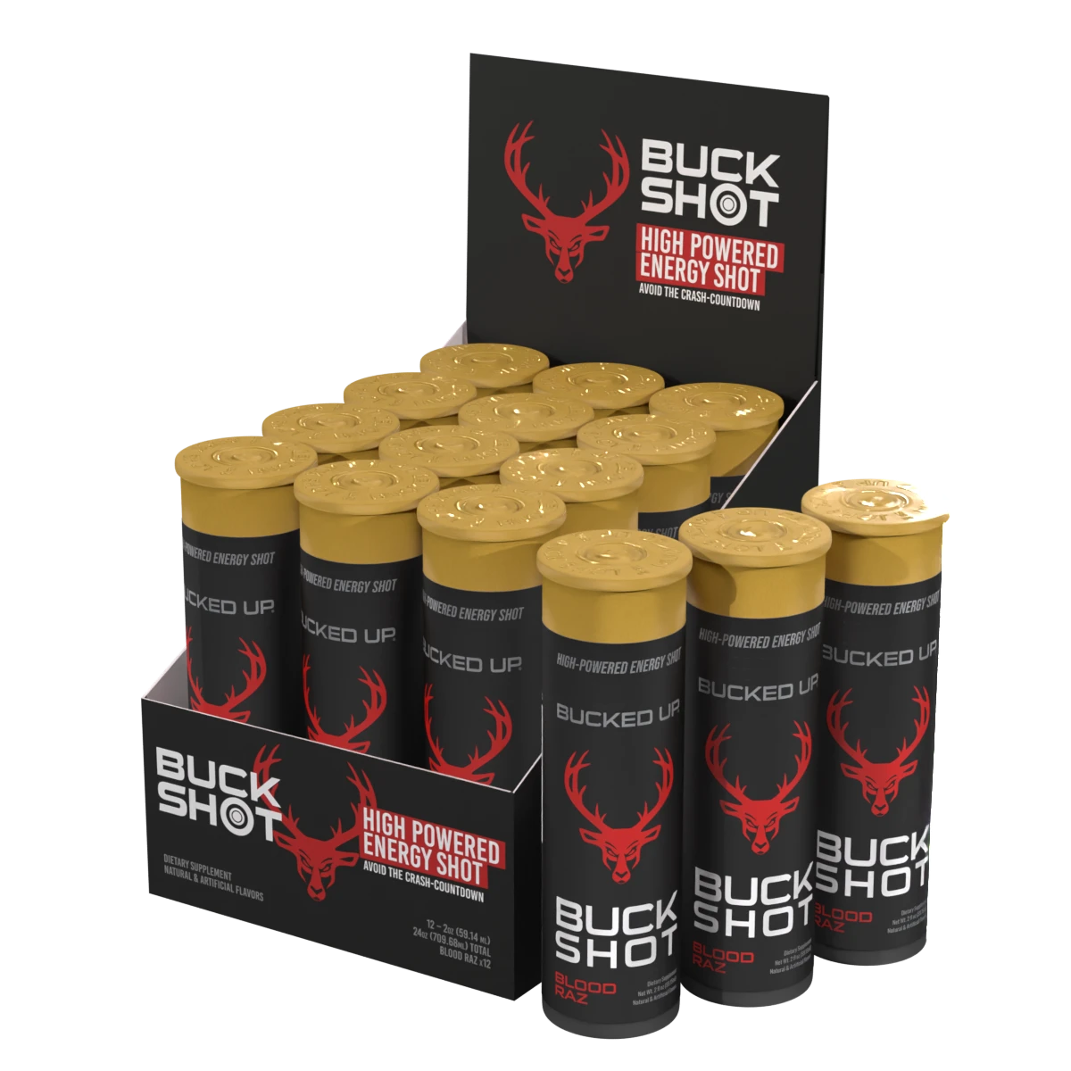 Bucked Up Buck Shot Energy Drink - 12 Pack (59ml Each) | Pre-Workout & Focus Booster for Gym, Study & Daily Energy