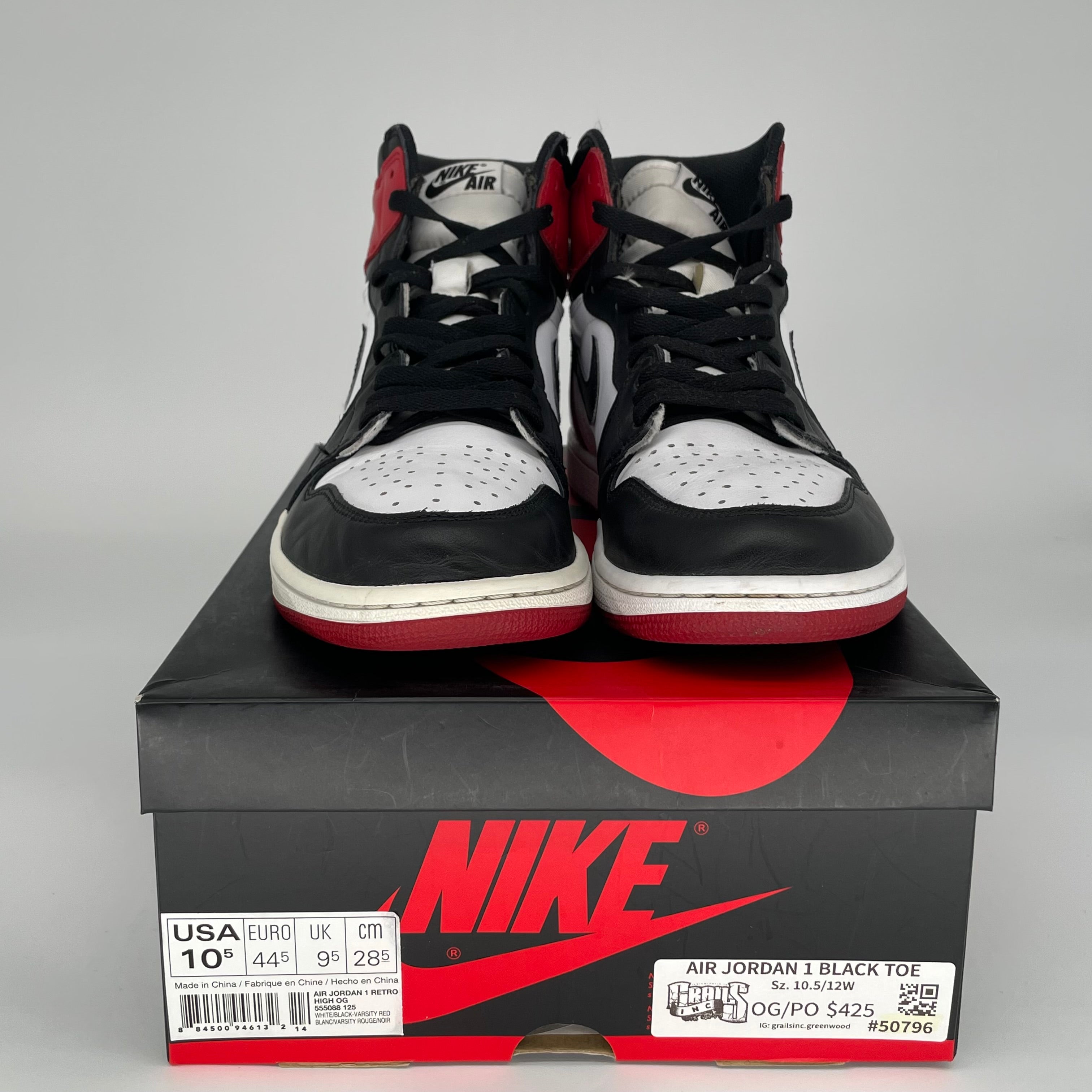 AIR JORDAN 1 Retro High OG 'Black Toe' Men's Basketball Shoes Size 10.5 (555088-125) - Perfect for Streetwear, Sneaker Collecting & Casual Wear