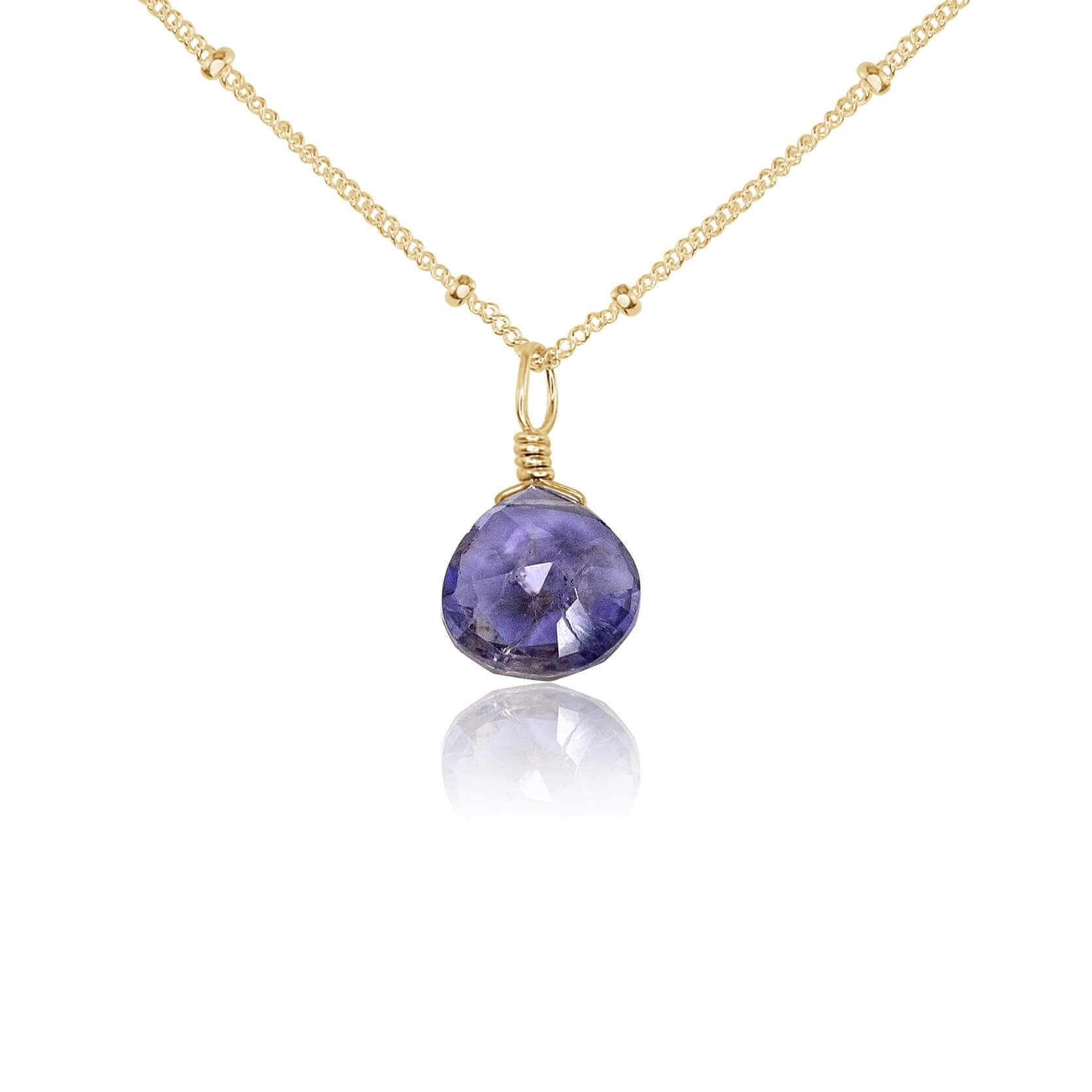 Iolite Teardrop Crystal Pendant Necklace for Women - Natural Gemstone Jewelry Gift for Birthday, Anniversary & Valentine's Day - Perfect for Everyday Wear, Date Nights & Special Occasions