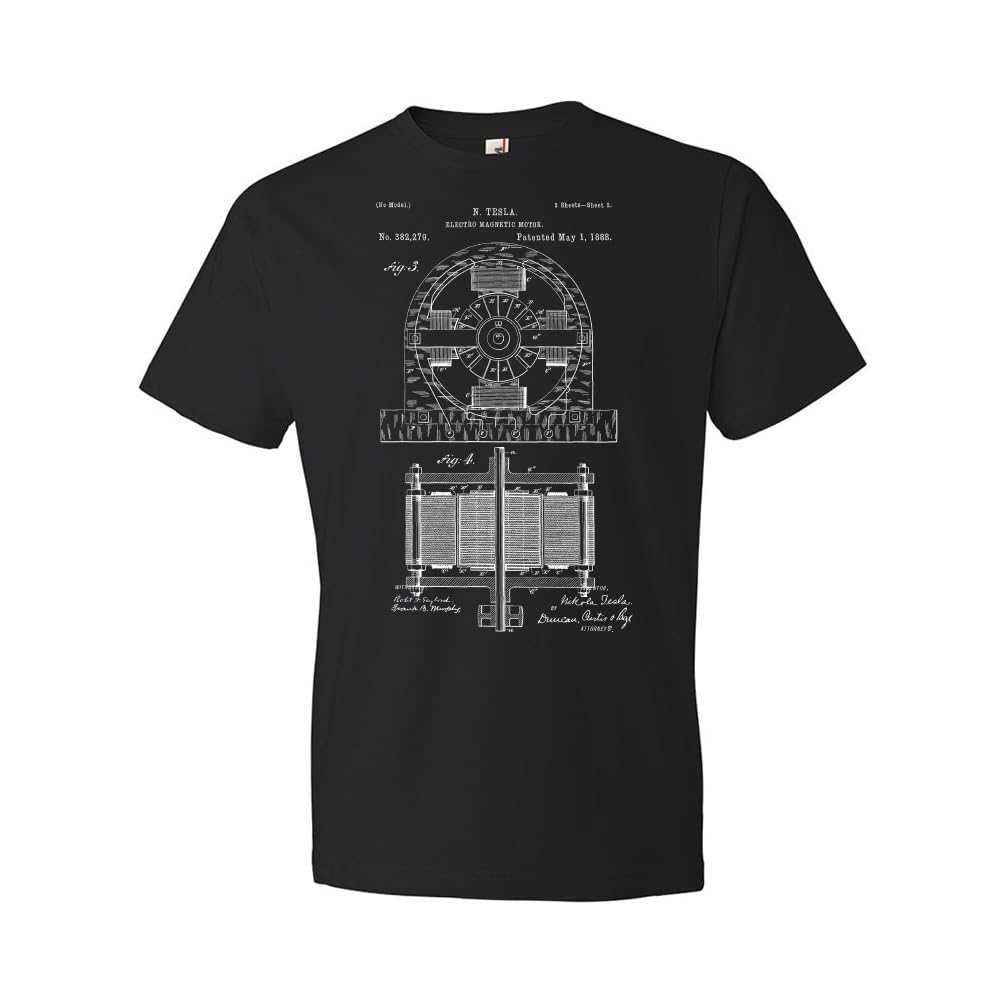 Nikola Tesla Electromagnetic Motor Patent T-Shirt | Science & Technology Graphic Tee | Gift for Engineers & Inventors | Perfect for STEM Events, Science Conventions & Geek Culture
