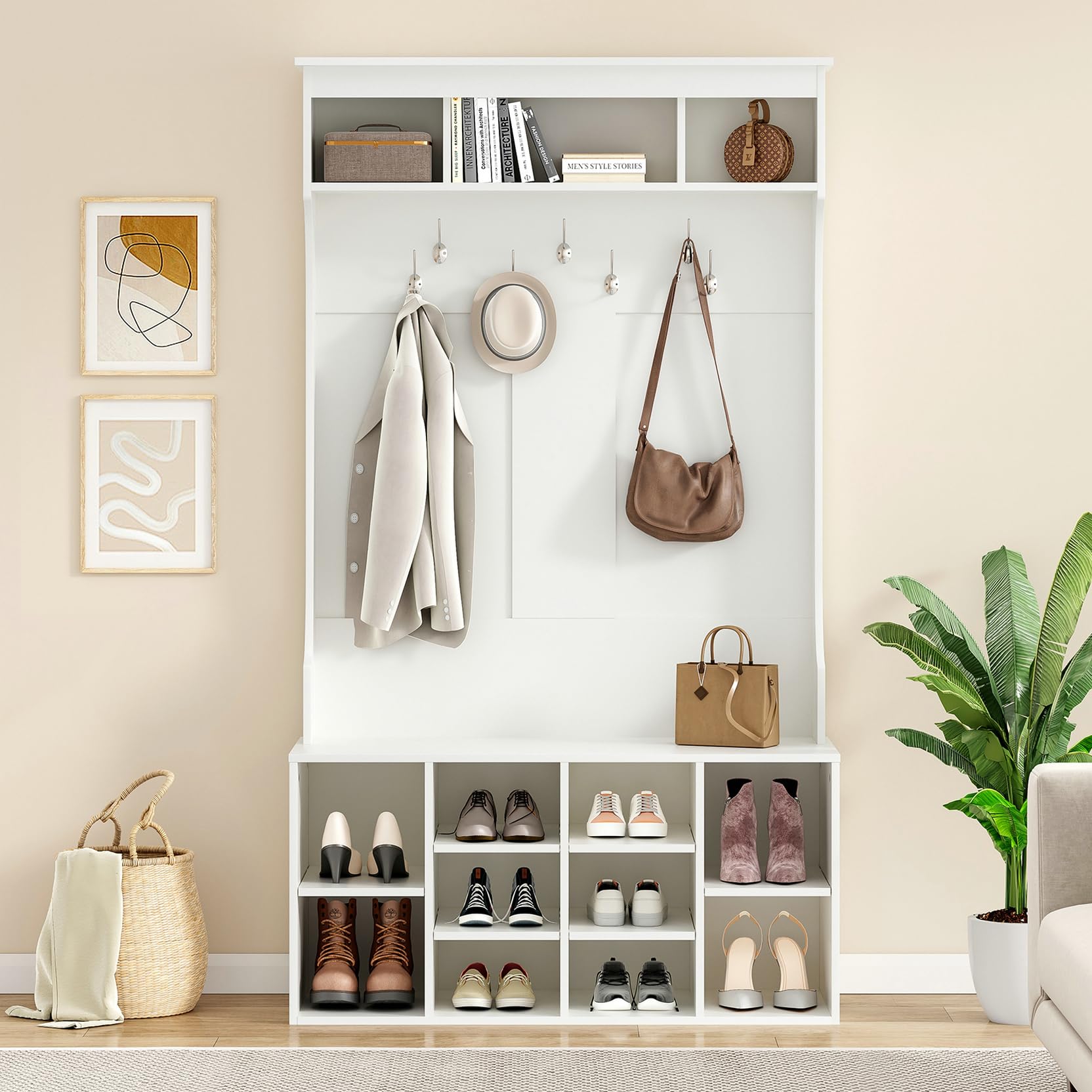 Soohow 70.9 Inches Freestanding Entryway Hall Tree with Bench, 7 Coat Hooks & Shoe Storage - Adjustable Mudroom Organizer for Entryway, Foyer or Laundry Room Organization