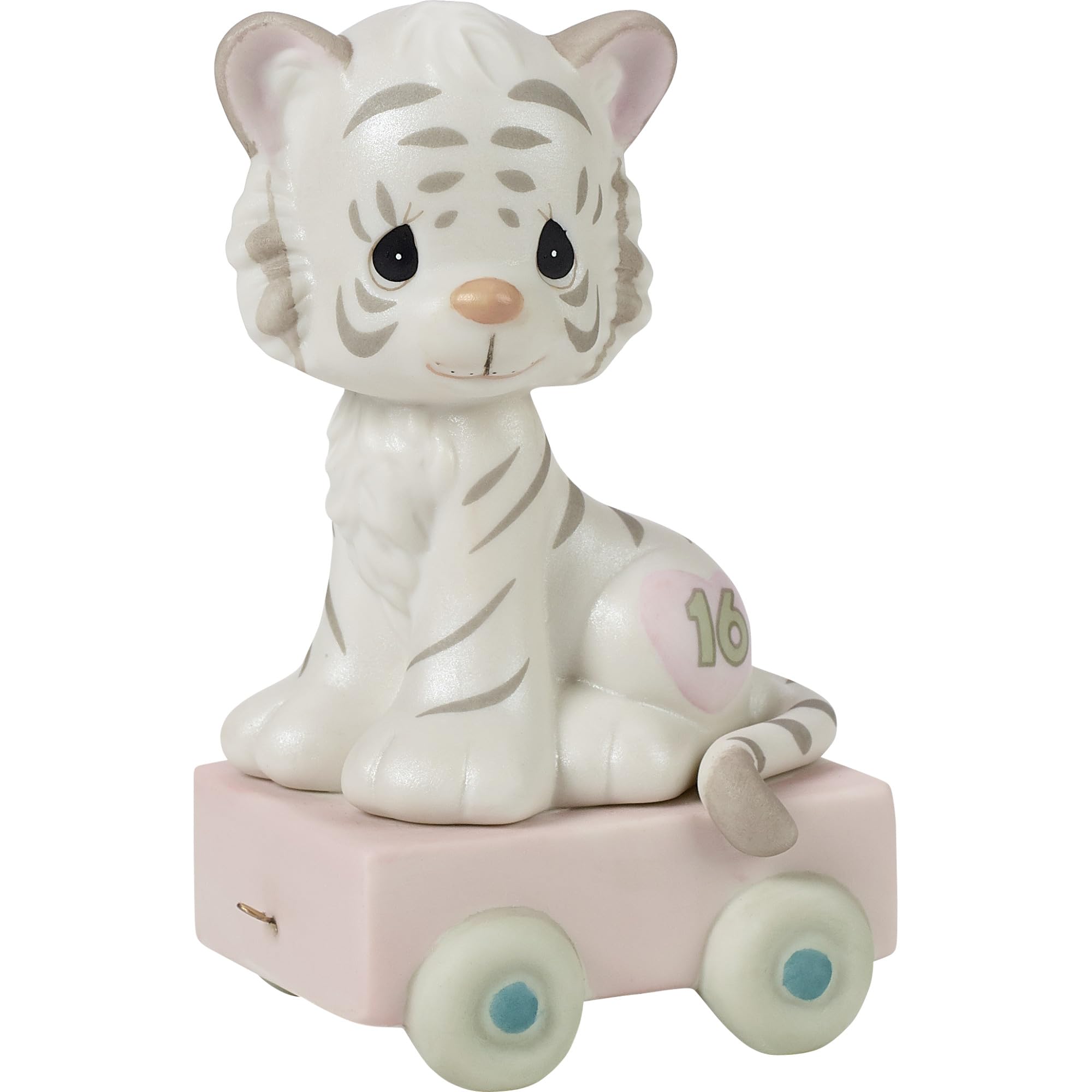 Precious Moments 16th Birthday Train Tiger Figurine - '16 And Feline Fine' Porcelain Collectible Gift for Boys & Girls | Perfect for Sweet 16 Parties, Teen Room Decor & Birthday Keepsakes
