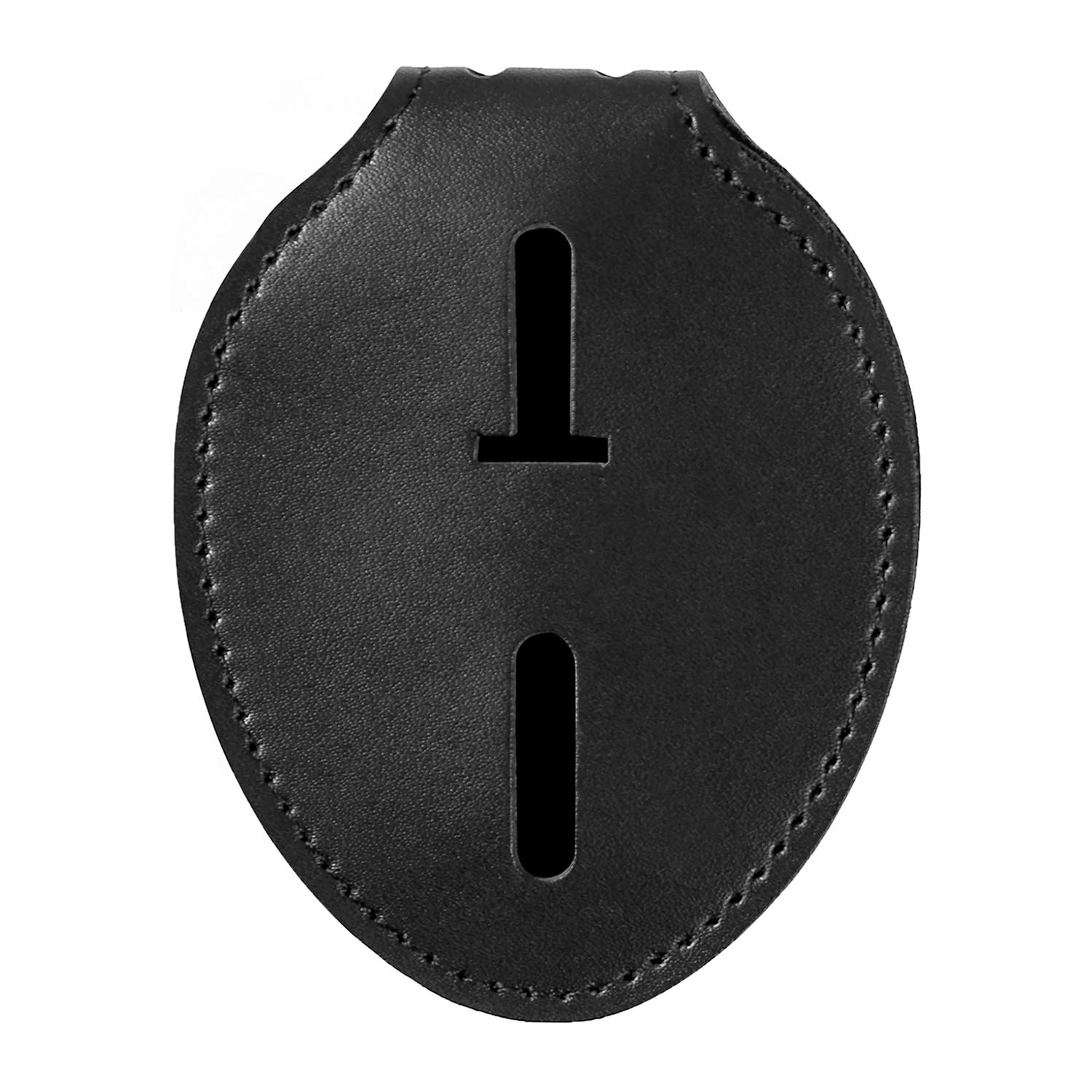 AKITSUMA Genuine Cowhide Police Badge Holder with Metal Clip & Chain - Universal Black Law Enforcement Badge Case for Officers, Security & First Responders - Perfect for Duty Belts, Uniforms & Professional Use