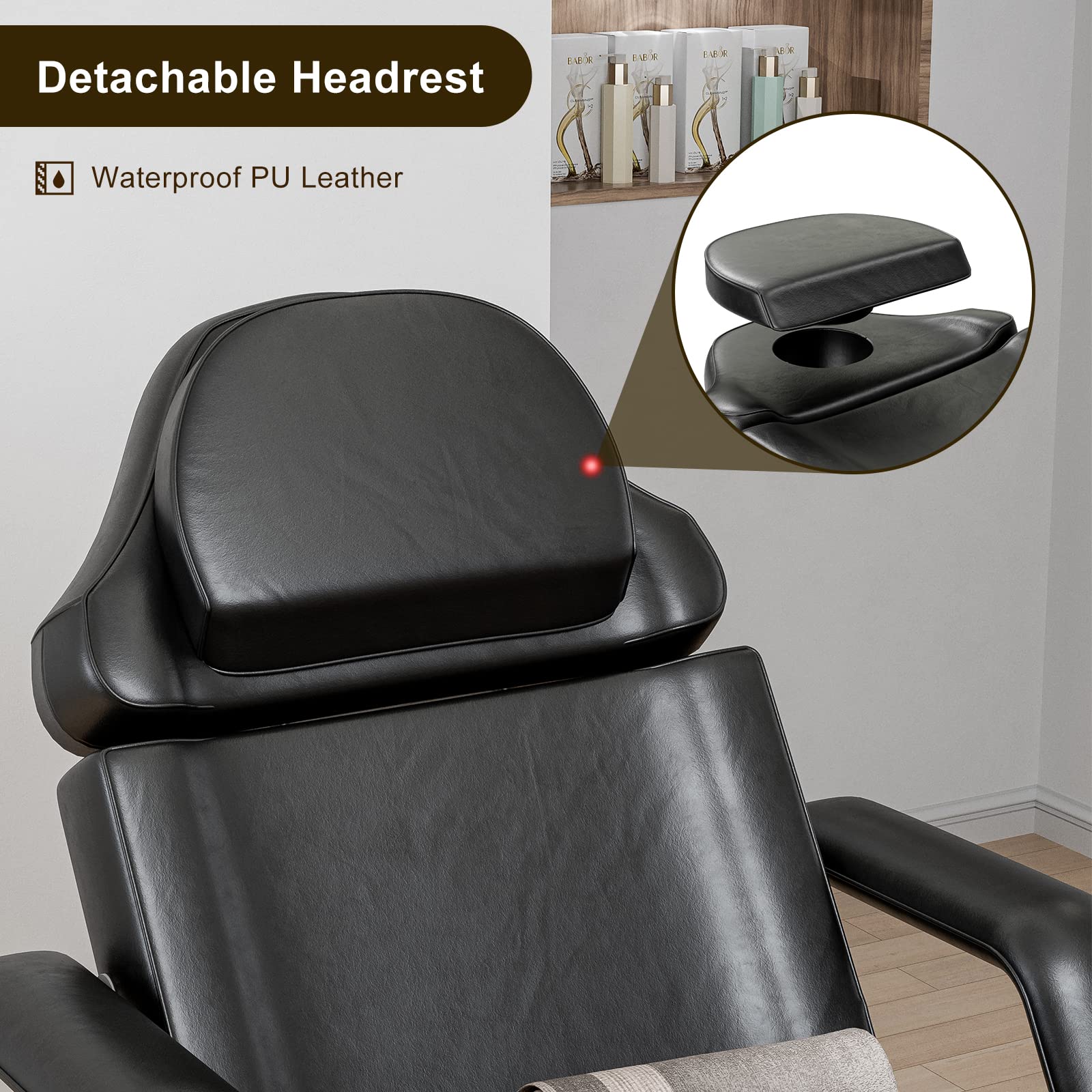 Paddie Adjustable Facial Bed Tattoo Table with Split Legs & Storage Pocket - Professional Spa Massage, Lash Extensions, Microblading & Pedicure Table for Estheticians - Perfect for Salon, Home Spa & Beauty Treatments (Black)