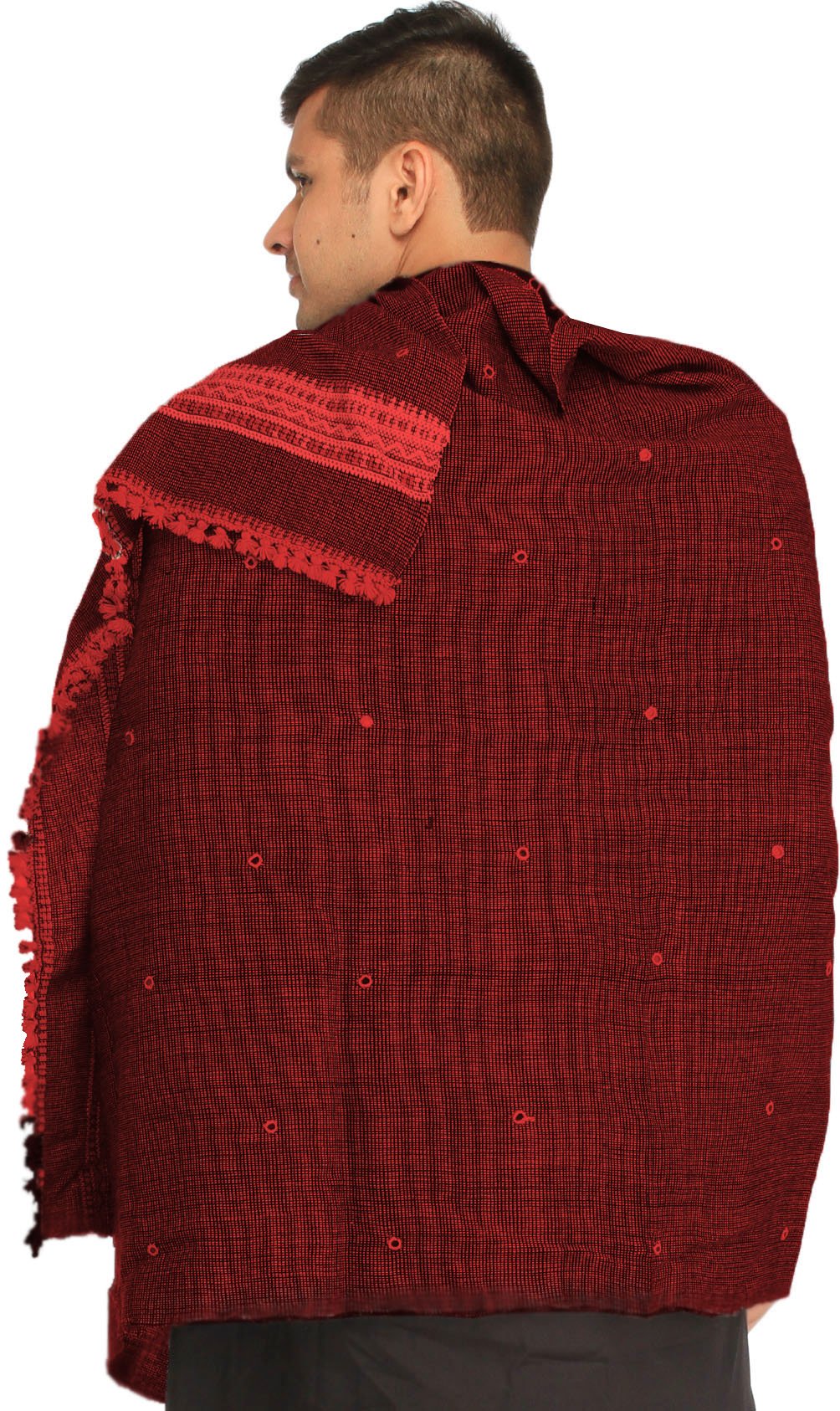Authentic Kutch Men's Shawl - Handwoven Pure Wool with Embroidered Mirrors & Decorative Border | Perfect for Winter Wear, Festivals & Cultural Events