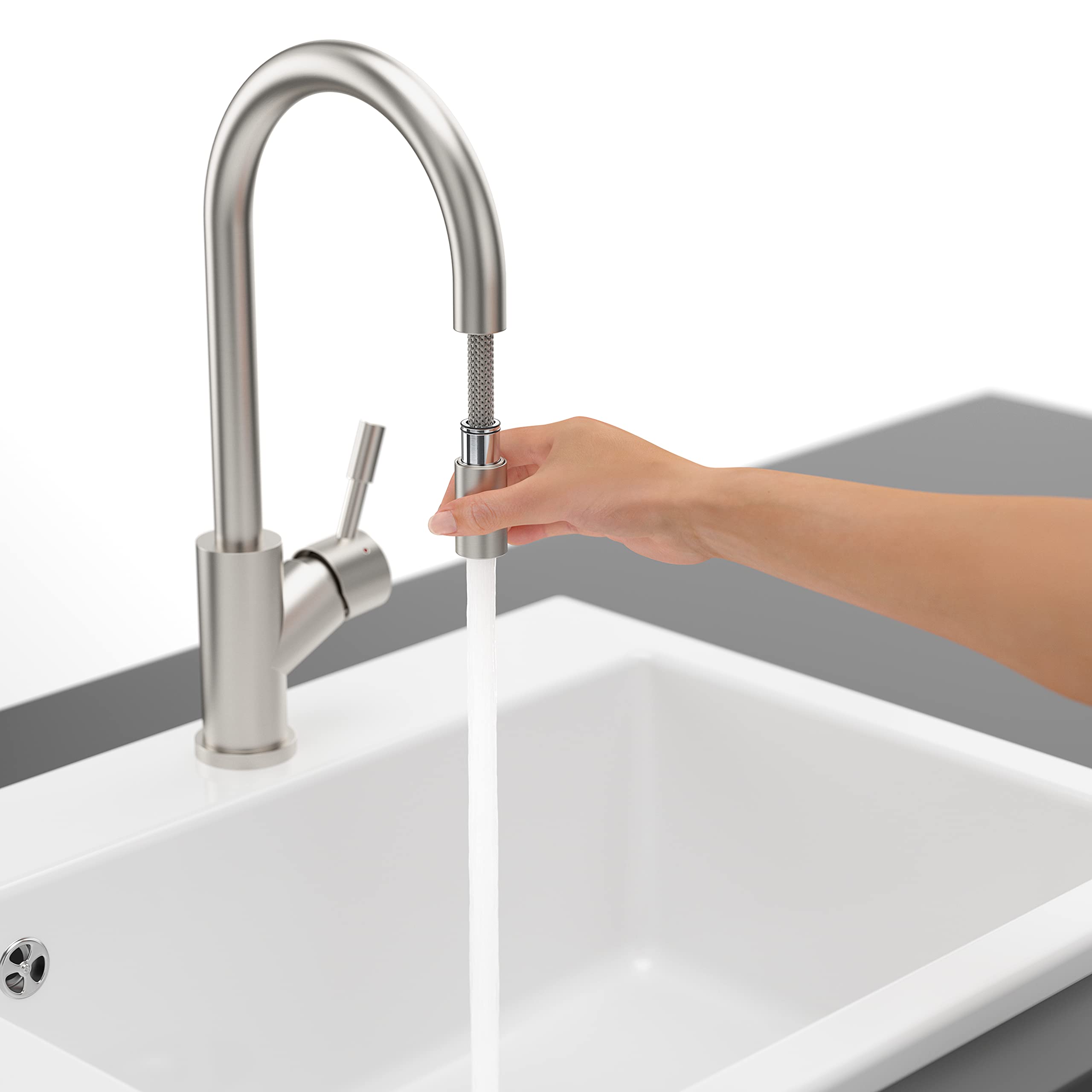 Villeroy & Boch VB-9254 00 LC Kitchen Sink Faucet - UMBRELLA FLEX Pull-Down Sprayer in Brushed Stainless Steel | Modern & Durable for Home & Restaurant Use