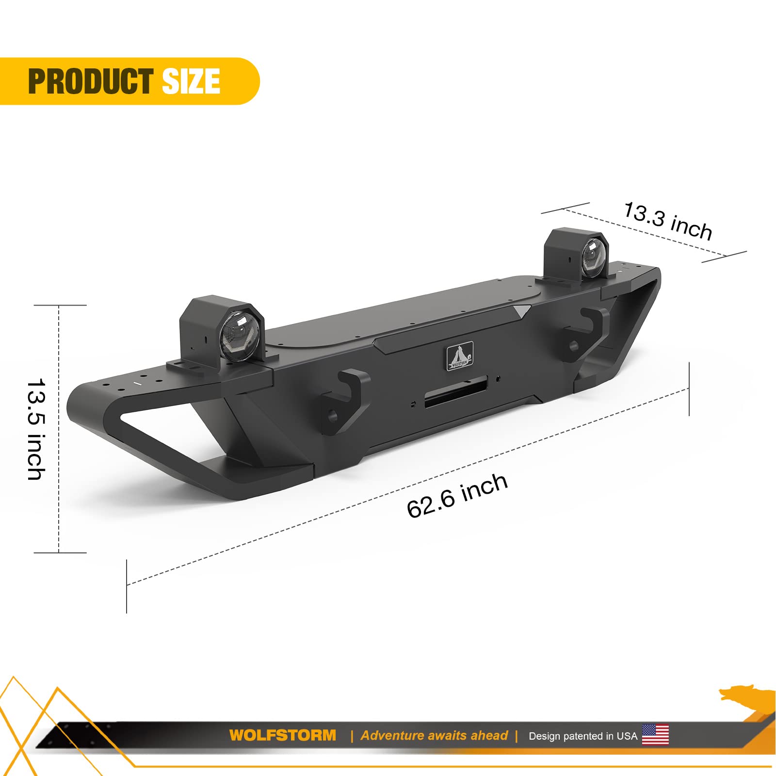 WOLFSTORM Front Bumper Replacement for 2018-2023 Jeep Wrangler JL/JLU & 2019-2023 Gladiator JT - LED Fog Light Design, Heavy Duty Off-Road Bumper for Jeep Pickup Accessories | Perfect for Off-Roading, Rock Crawling & Adventure Trips