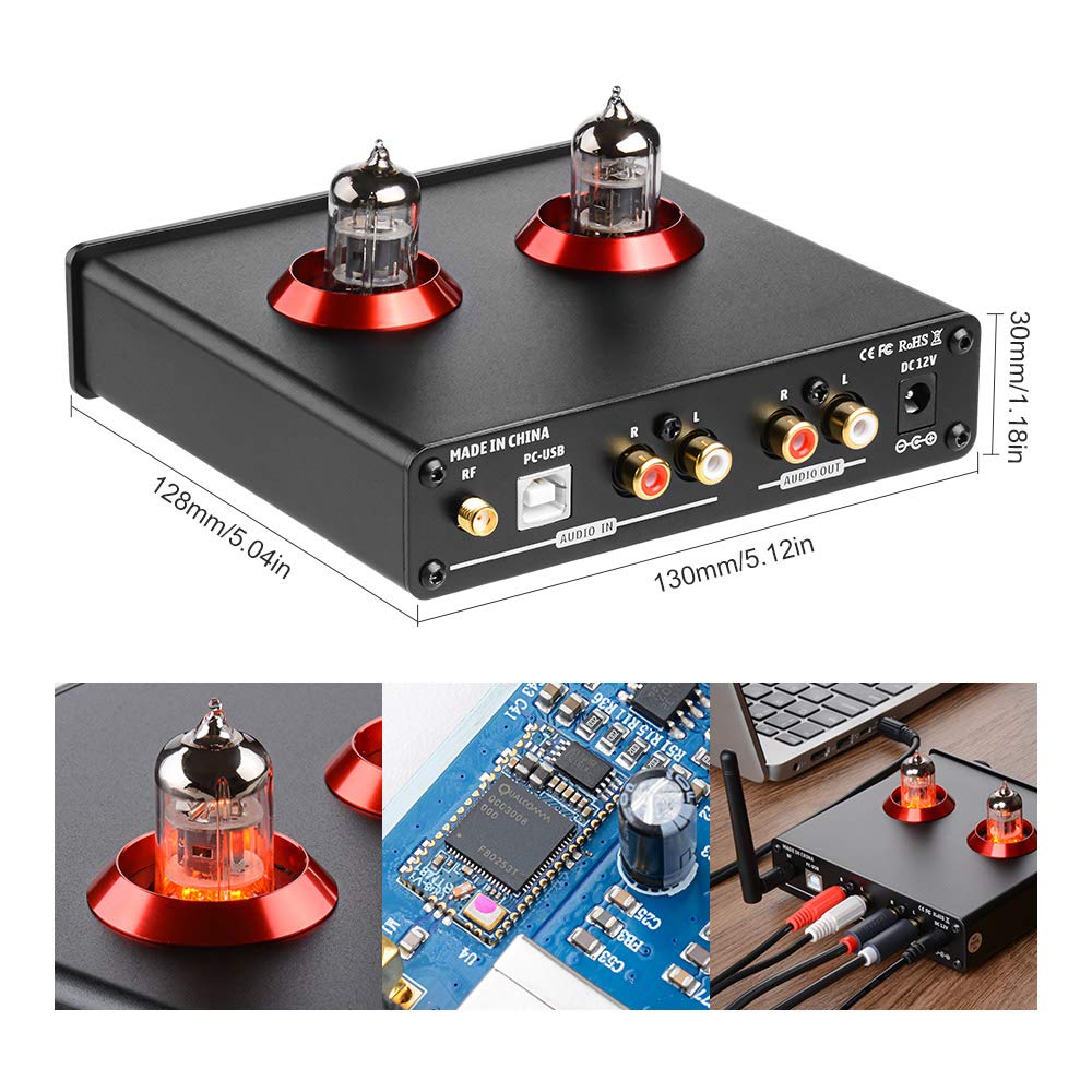AIYIMA T6 PRO Bluetooth 5.0 Tube Preamplifier - Hi-Fi Vacuum Tube Headphone Amplifier with USB DAC & APTX Support for Home Audio, Wireless Receiver, PC Setup - Perfect for Audiophiles & Music Lovers