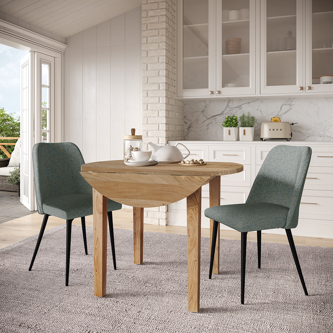 Macy Drop Leaf Dining Table Set (3pc) - Blue Wooden Kitchen Table with 2 Chairs | Perfect for Small Spaces, Apartments & Breakfast Nooks