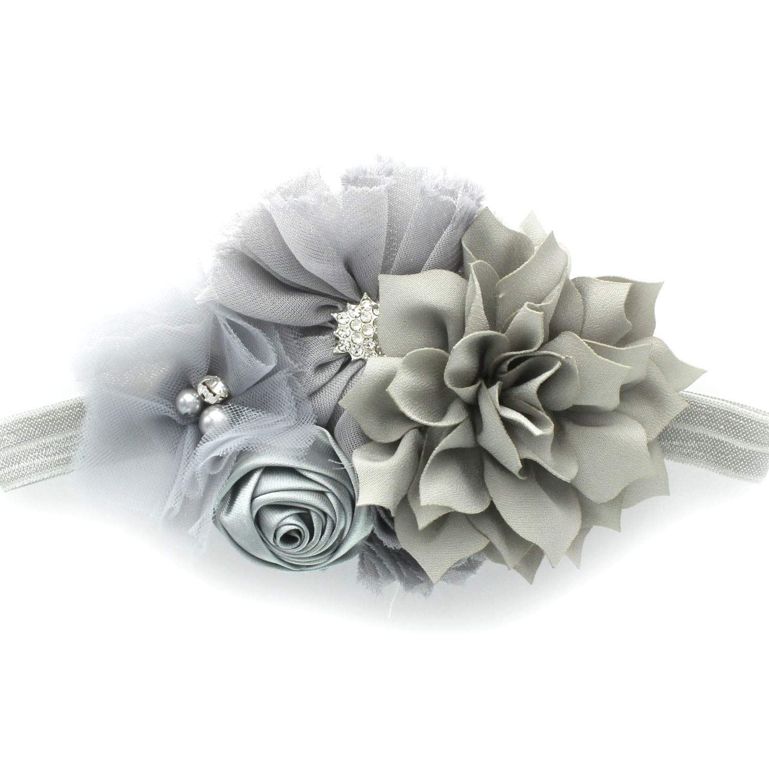 Lello Shabby Fabric Flower Cluster Headbands for Baby Girls & Toddlers - Stretchy Elastic Hair Accessories - Perfect for Parties, Photos & Everyday Wear