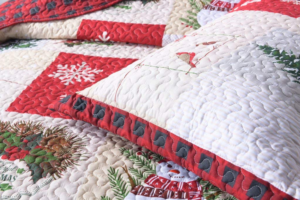 MarCielo 3-Piece Christmas Quilt Set - Rustic Lodge Deer Pattern Lightweight Bedspread, Throw Blanket & Coverlet Comforter Set (Good Wishes, King Size) for Cozy Winter Nights & Holiday Home Decor