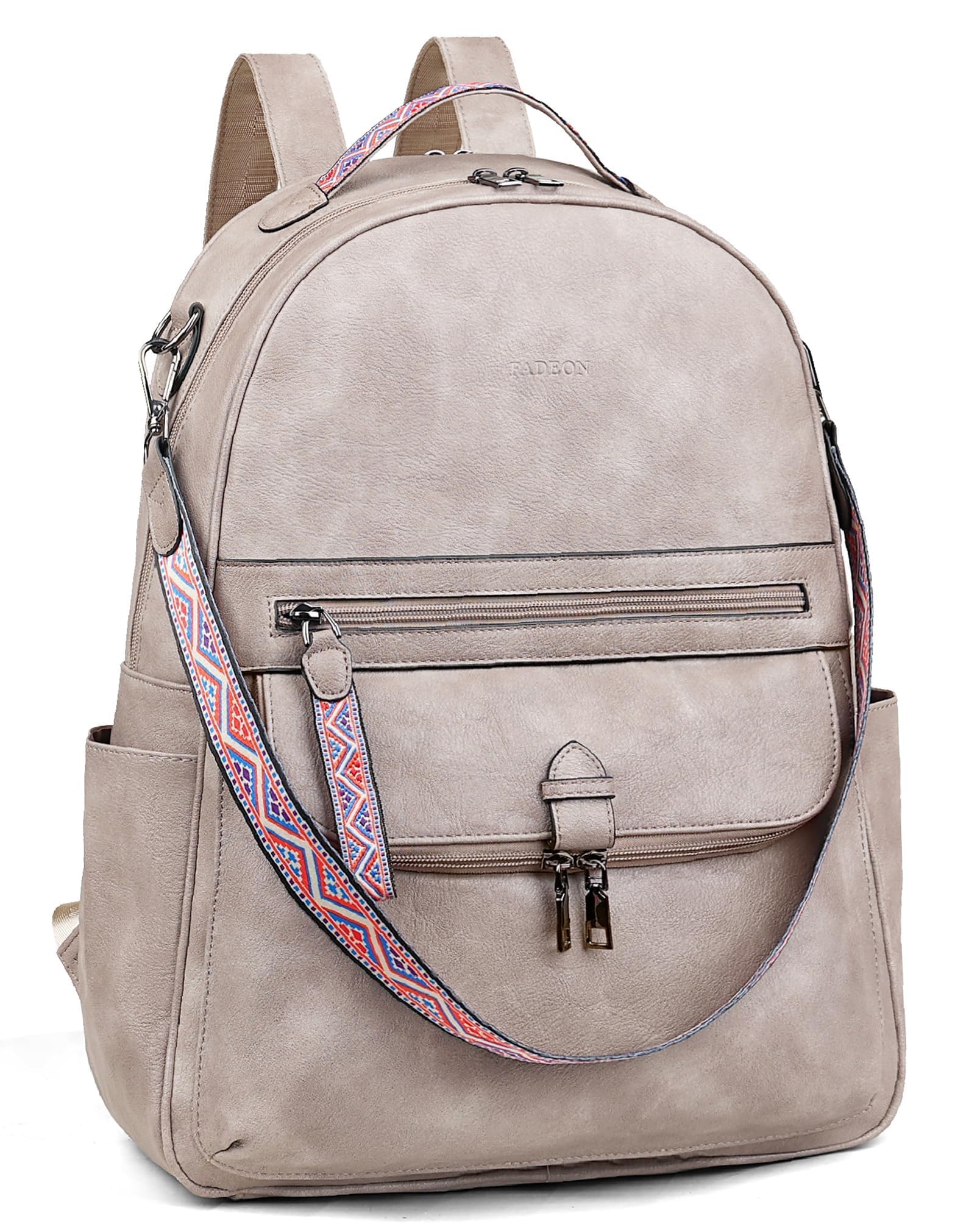 FADEON 15.6 Inch Women's Leather Laptop Backpack - Stylish PU Travel Backpack with Dedicated Laptop Compartment for Work & Business - Perfect for Office, College & Commuting (Grey)
