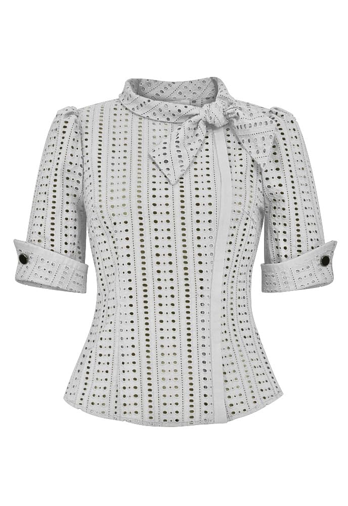 CHIC STAR Women's Eyelet Embroidery Blouse - Elegant Lace Top for Summer, Casual & Office Wear | Floral Embroidered Shirt for Date Night & Special Occasions