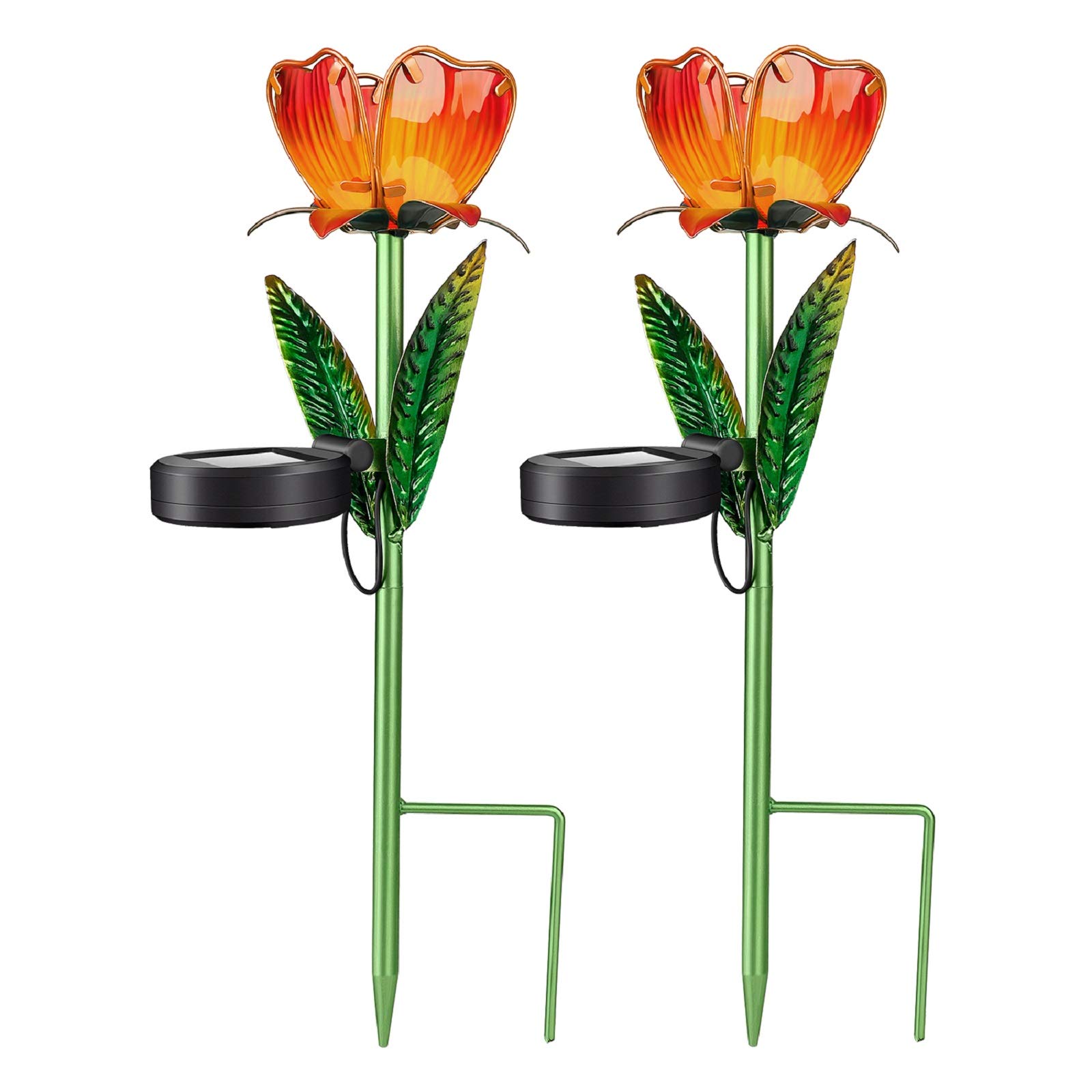 Solar Powered LED Stake Lights for Outdoor Garden - Waterproof Glass Flower Lights for Lawn, Patio, Courtyard Decoration | Perfect for Landscape Lighting, Pathway Marking & Backyard Ambience