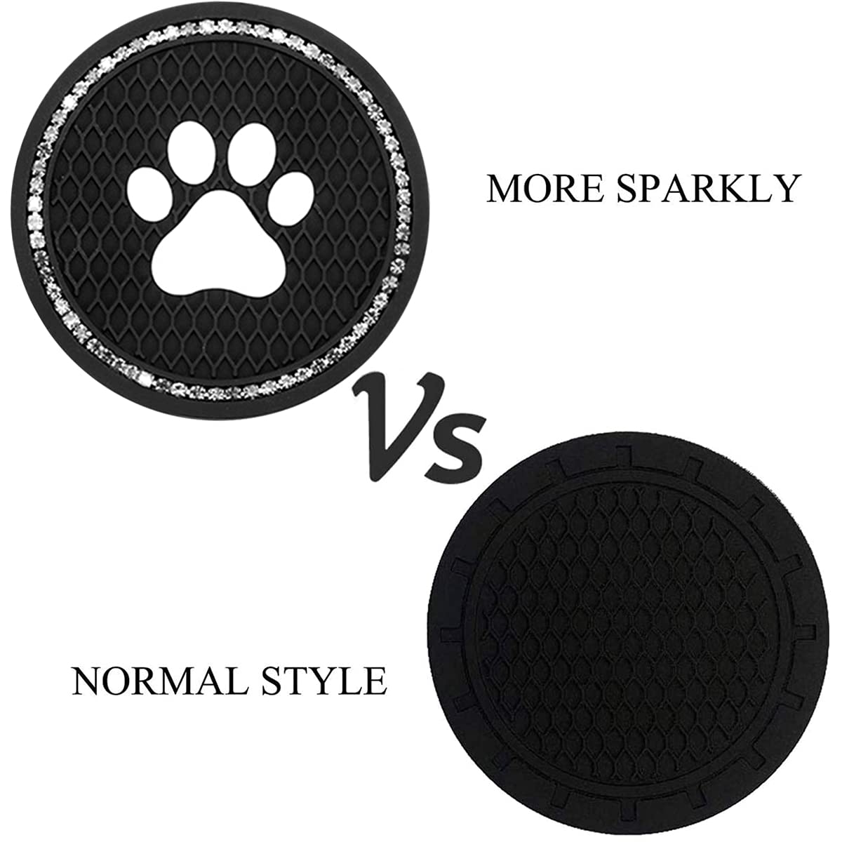 2PCS Universal Bling Car Cup Coaster Set - Rhinestone Car Accessories with 2.75 Inch Dog Paw Design - Non-Slip Cup Holder Insert Mat Pad for Most Vehicles (Black/White) - Perfect for Coffee, Drinks & Car Interior Protection