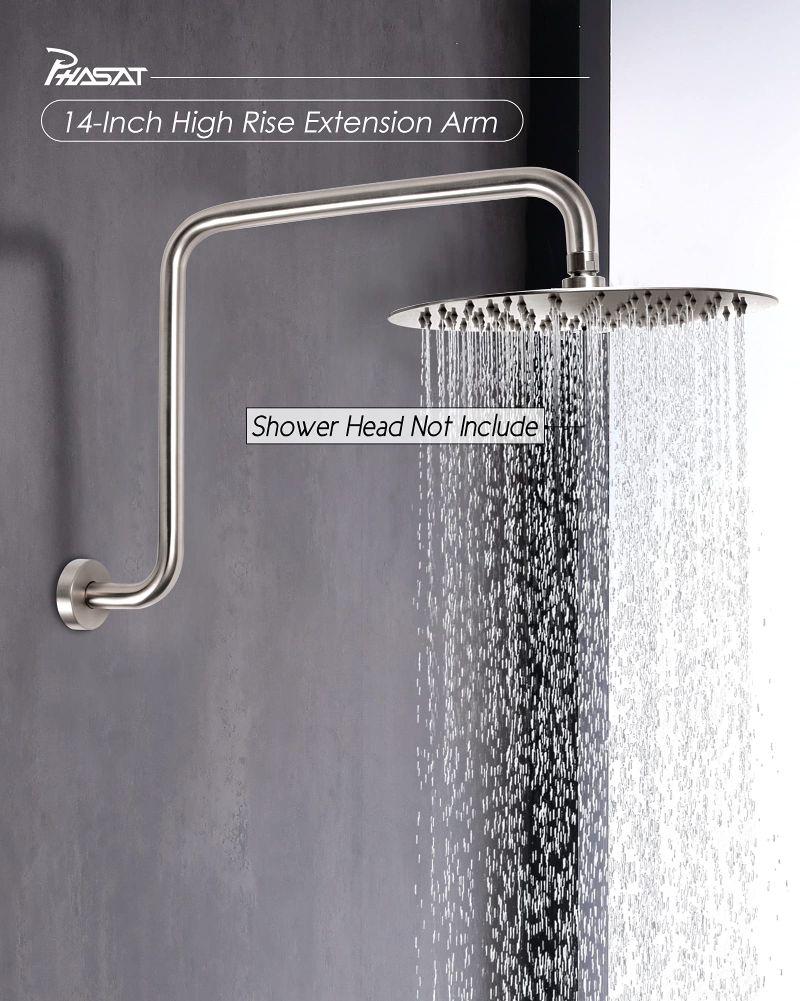 High Rise S Shaped Shower Arm 16.65 Inches - Brushed Nickel Shower Head Extension with Flange | Durable Replacement for Bathroom & Shower Upgrades | Perfect for Modern Home, Spa, and Hotel Renovations
