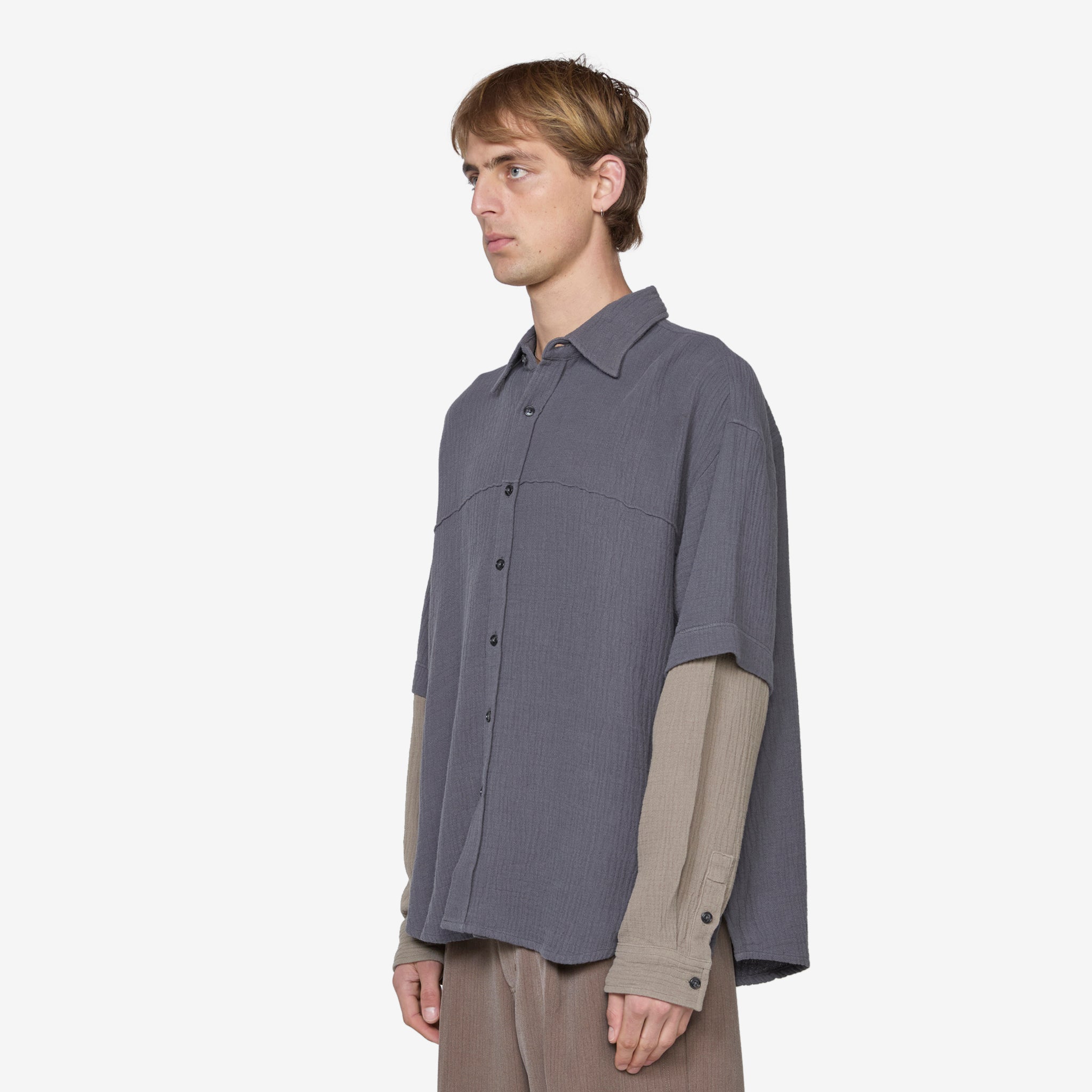 Premium Double-Layered Grey Shirt for Men - Comfortable & Stylish Casual Wear for Everyday Outfits and Office Attire