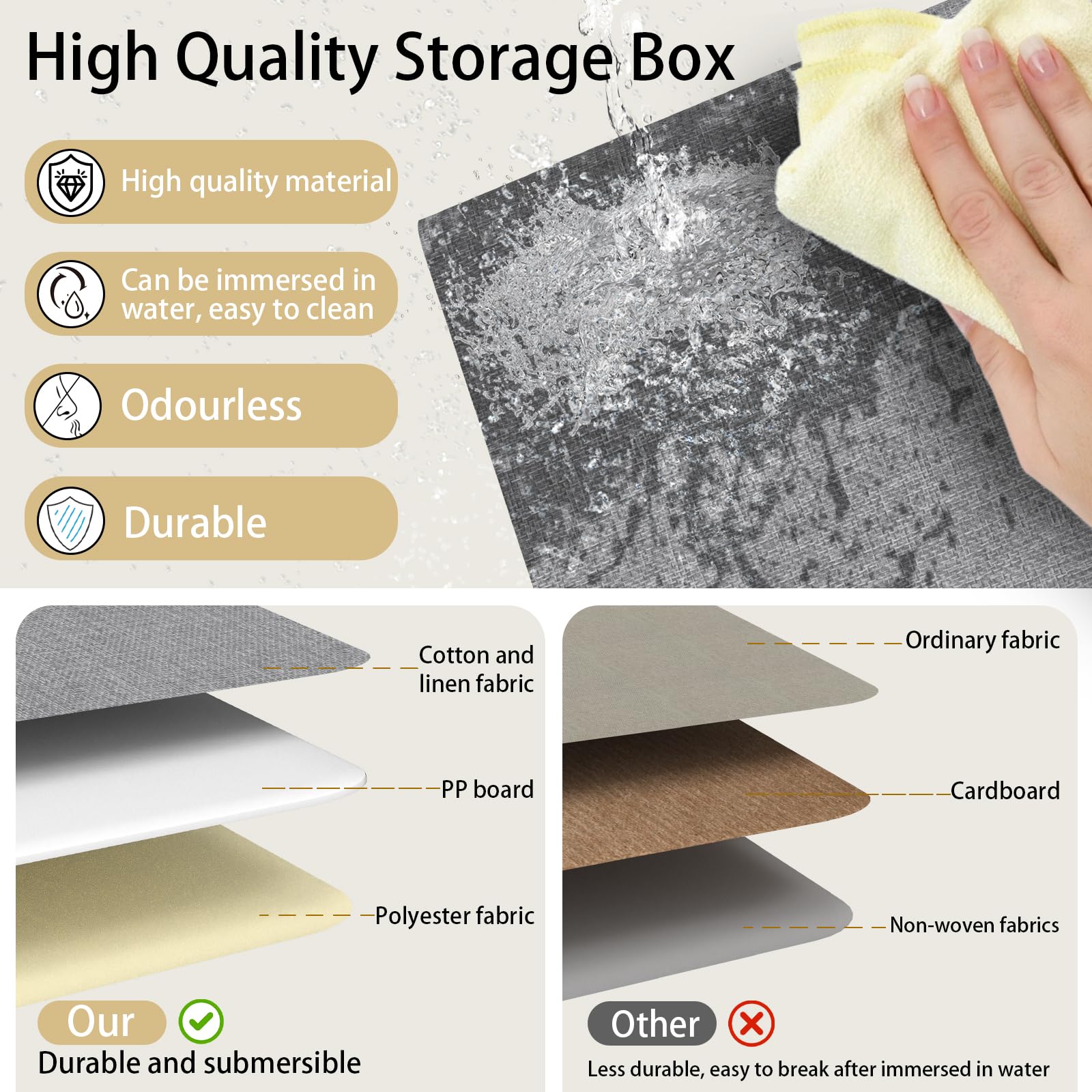 Yawinhe 3-Pack Fabric Storage Bins with Lids - 15