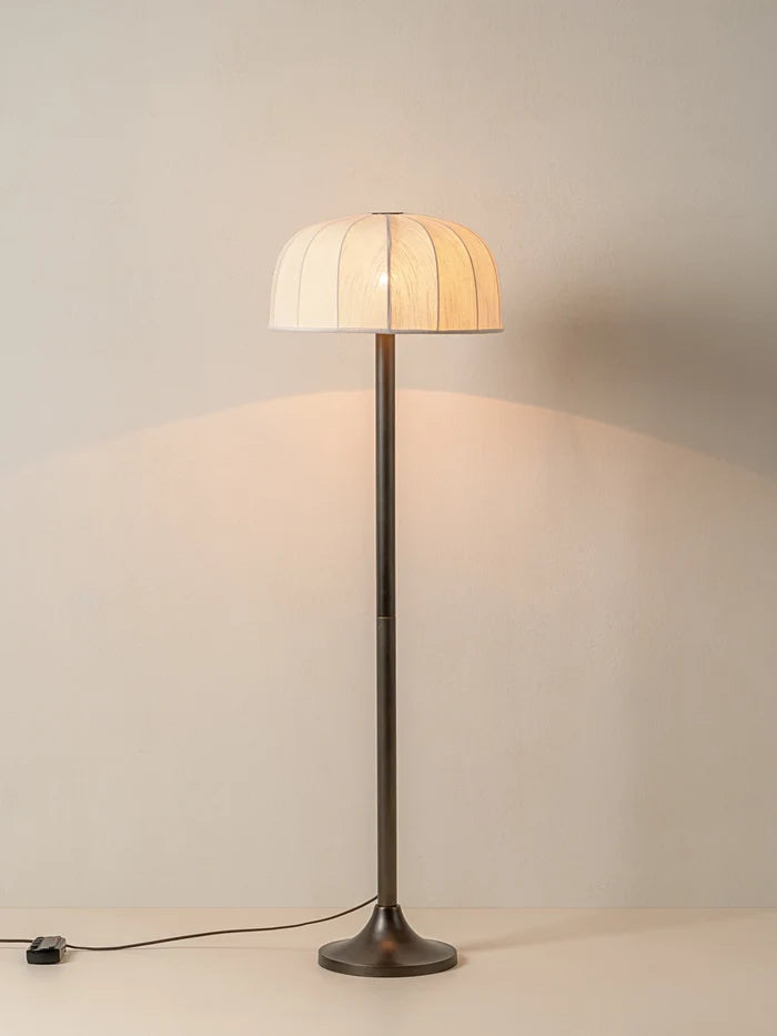 Ottino Bronze and Linen Floor Lamp - Modern Industrial Style Lighting for Living Room, Bedroom, or Office Decor