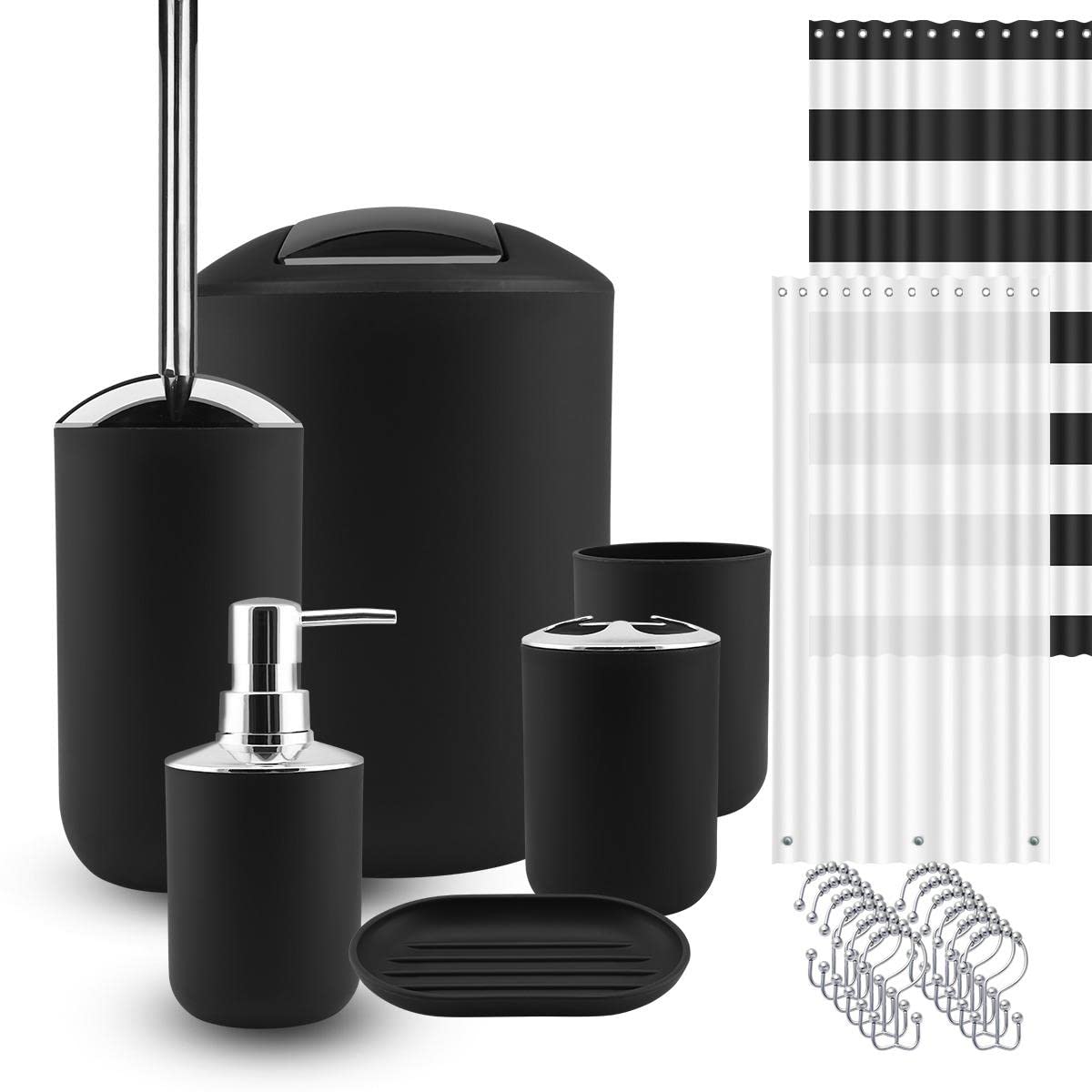 9-Piece Bathroom Accessories Set - Soap Dish, Shower Caddy, Toilet Brush & Trash Can - Modern Vanity Storage Organizer for Home Decor - Complete Bathroom Essentials for Restroom, Spa & Guest Bath Setup