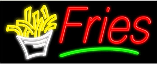 Vintage Fries Glass Neon Sign #10799 – Handmade in USA | Perfect for Diner, Bar & Retro Home Decor