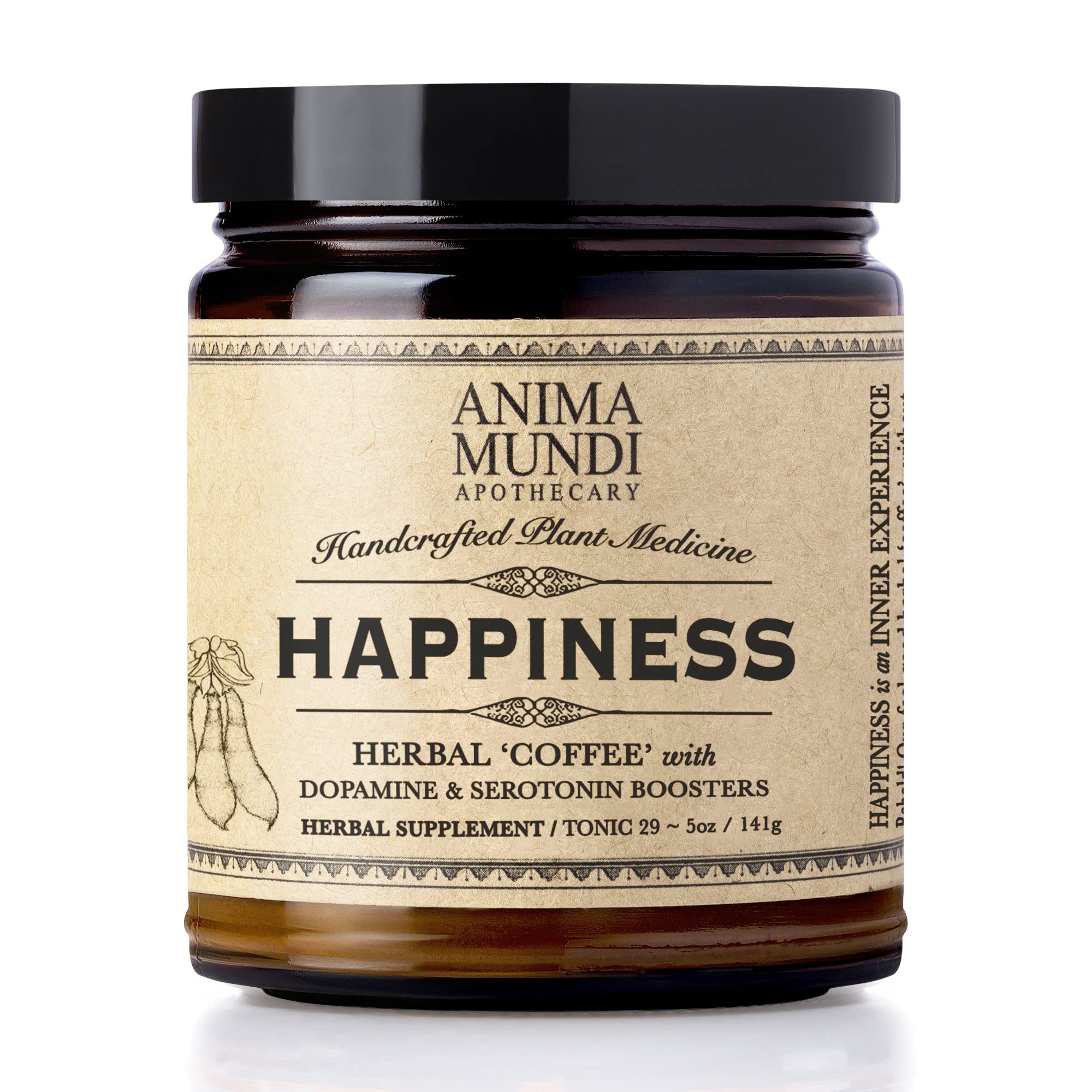 Anima Mundi Happiness Powder - Organic Herbal Coffee with Ashwagandha, Rhodiola & Mucuna for Energy & Mood Support | 5oz Natural Adaptogen Blend | Perfect for Morning Boost & Stress Relief