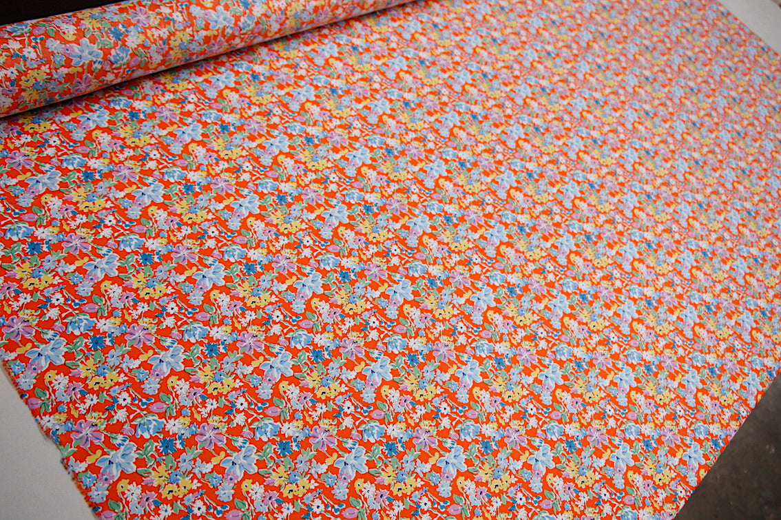 California Bloom Orange Tana Lawn Fabric - Lightweight & Vibrant Cotton for Dresses, Skirts & DIY Sewing Projects | Perfect for Summer Fashion & Home Decor
