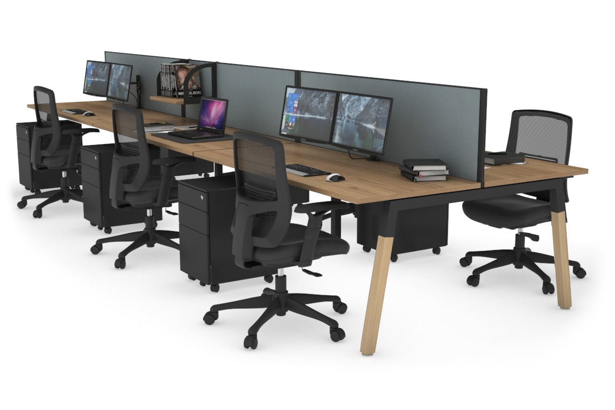 Quadro A Legs 6-Person Office Workstation with Wood Legs & Cross Beam [1800L x 700W] - Perfect for Collaborative Workspaces, Open Offices & Conference Rooms