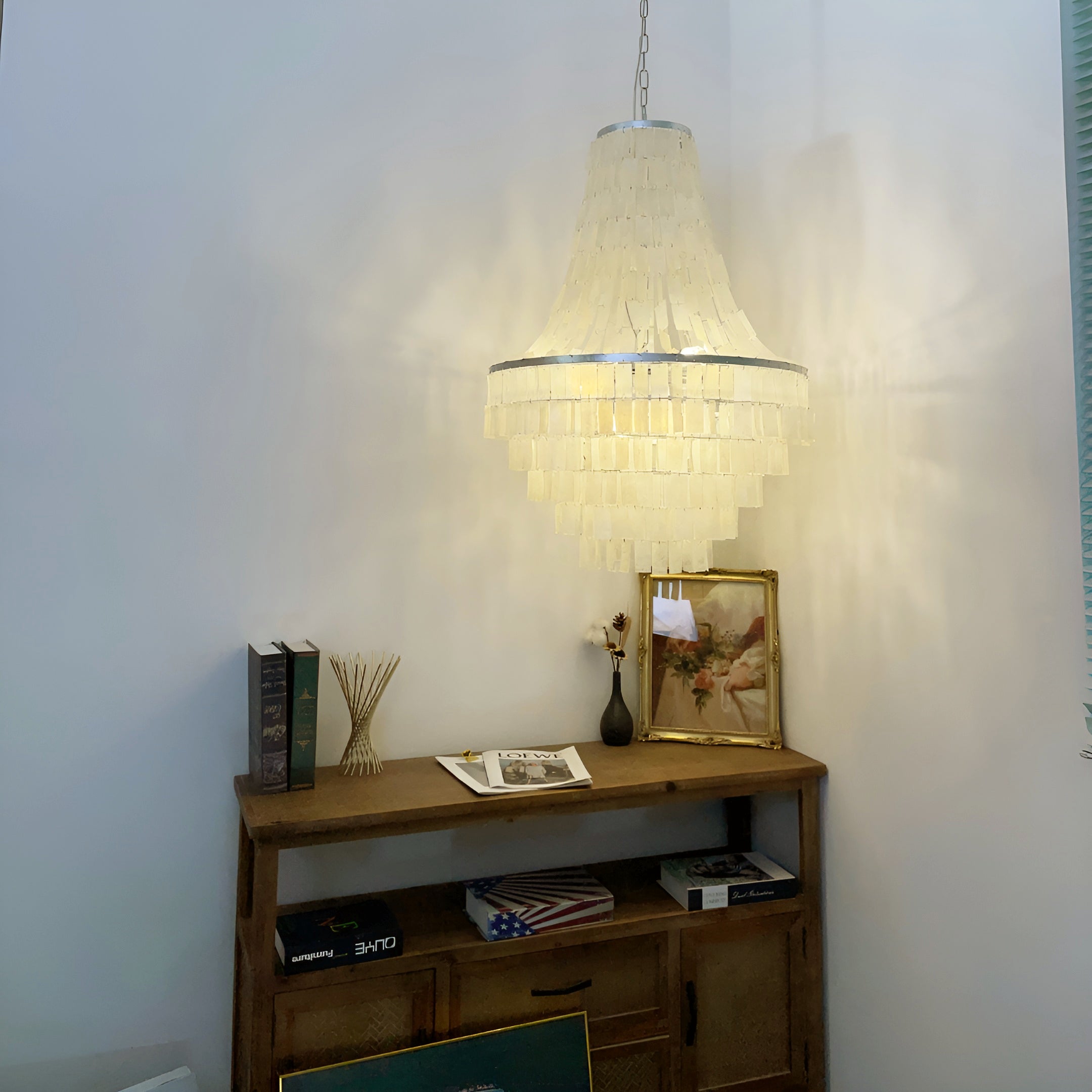 Boho Shell Tiered Chandelier - Elegant Beach Style Lighting for Living Room, Bedroom & Dining Room - Perfect for Coastal Decor, Boho Home & Wedding Decorations