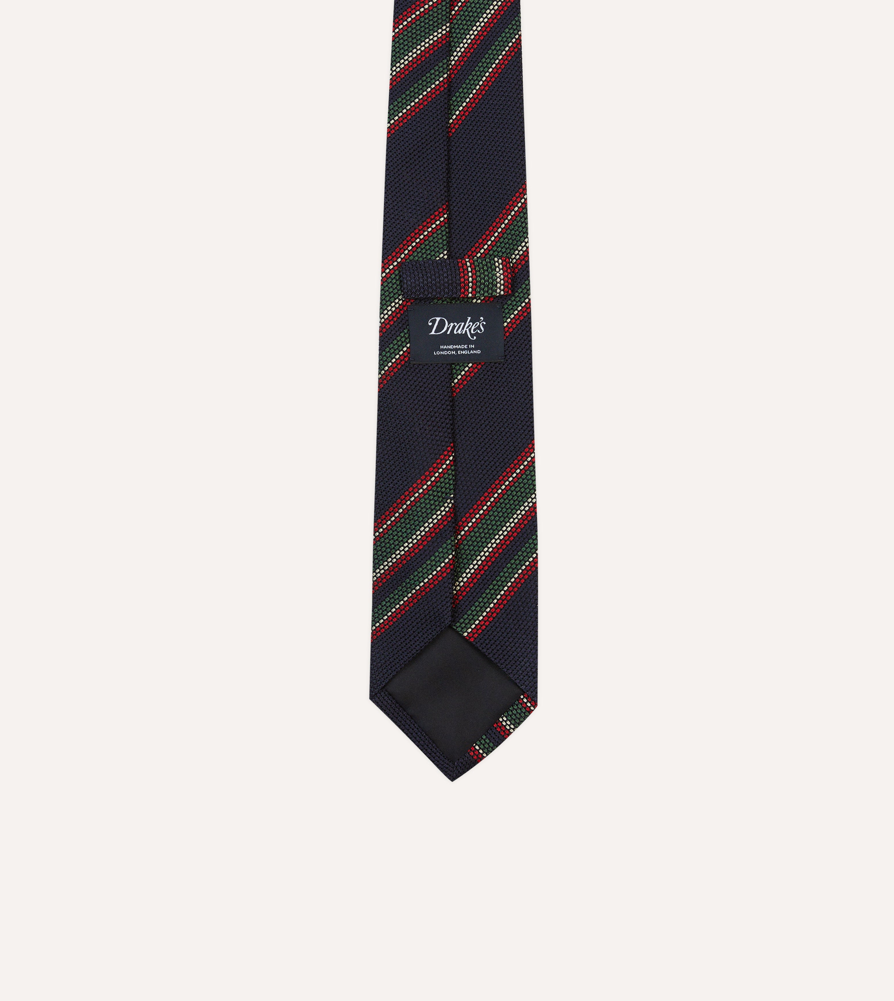 Premium Navy, Green & Red Striped Hand-Rolled Silk Grenadine Necktie - Elegant Business & Formal Occasion Accessory for Men