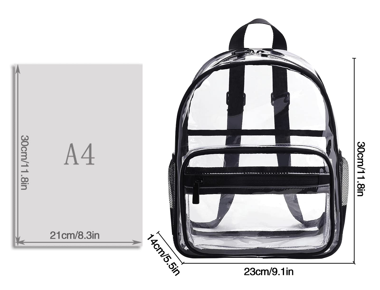 LIMHOO Clear Mini Backpack - Transparent PVC Backpack for Women & Men, Waterproof See-Through Daypack with Adjustable Straps (Black) - Perfect for Concerts, Festivals, Travel and School Security Checks