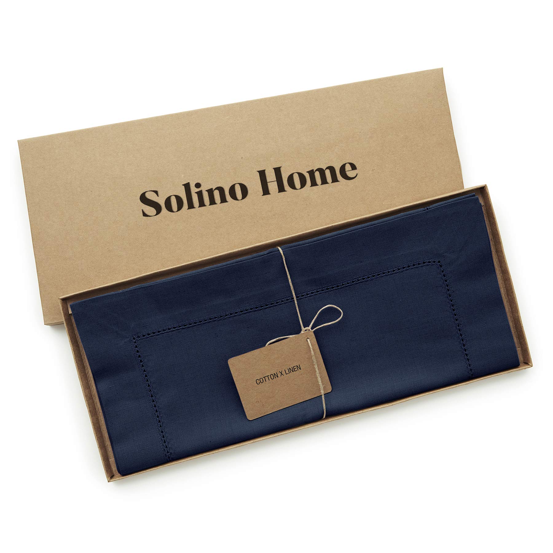 Solino Home Navy Blue Cotton Linen Table Runner 14x36 Inch - Hemstitch Decorative Table Scarf for Dresser, Coffee Table, Dining Table - Perfect for Spring Decor, Mother's Day, Easter & Home Decor