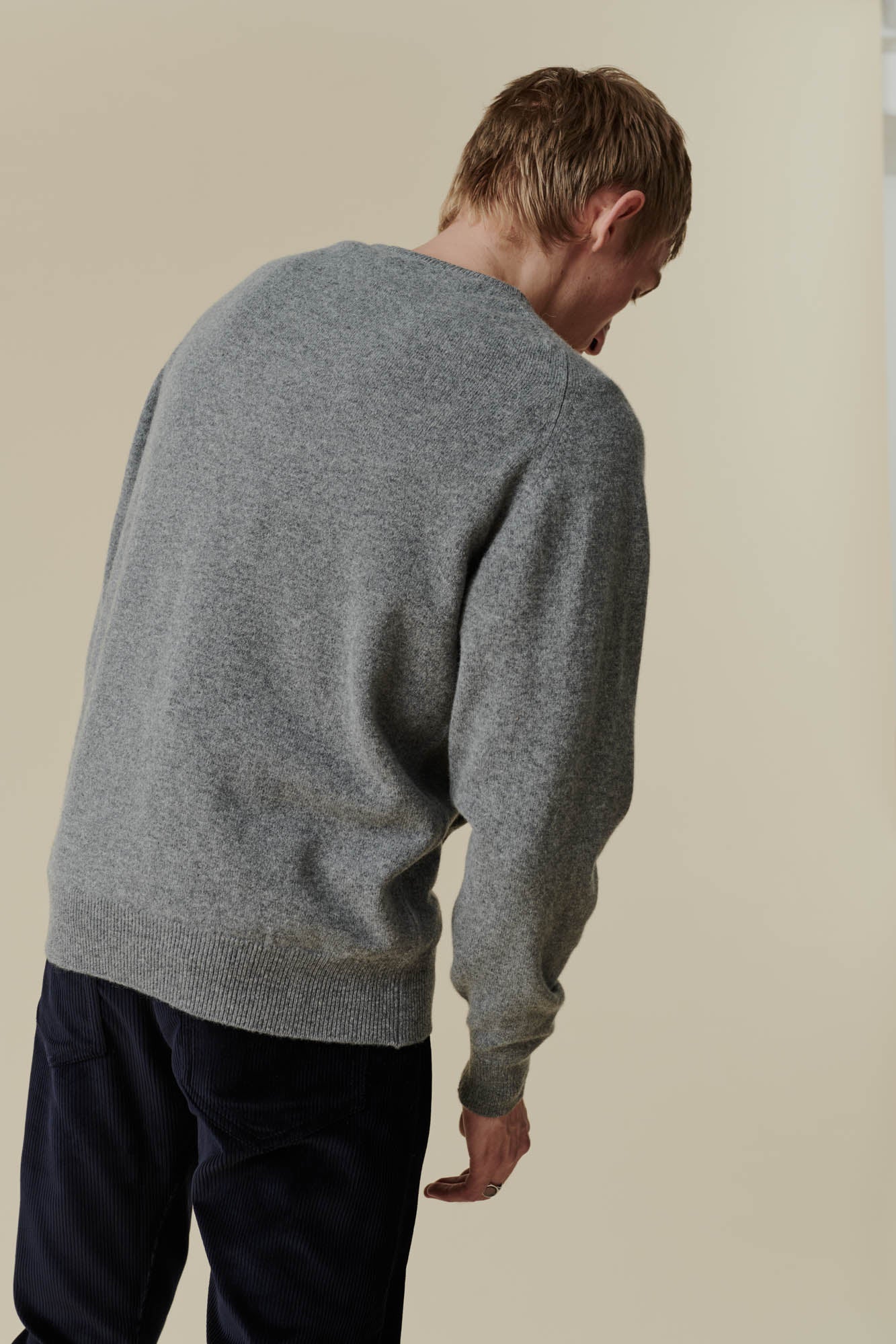 Premium Men's Lambswool Sweater - Soft Saddle Shoulder Crewneck Pullover in Classic Grey | Warm Winter Knitwear for Casual Outings & Office Wear