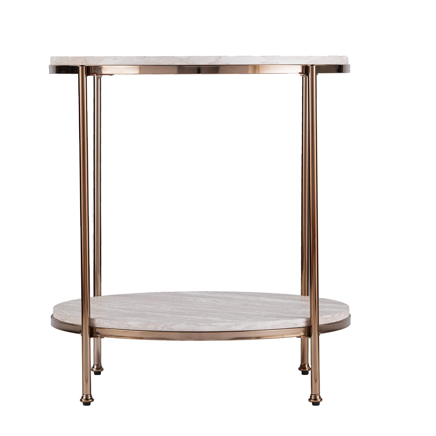 SEI Furniture Silas Round Faux Stone End Table - Champagne Gold Accent Side Table for Living Room, Bedroom & Office Decor