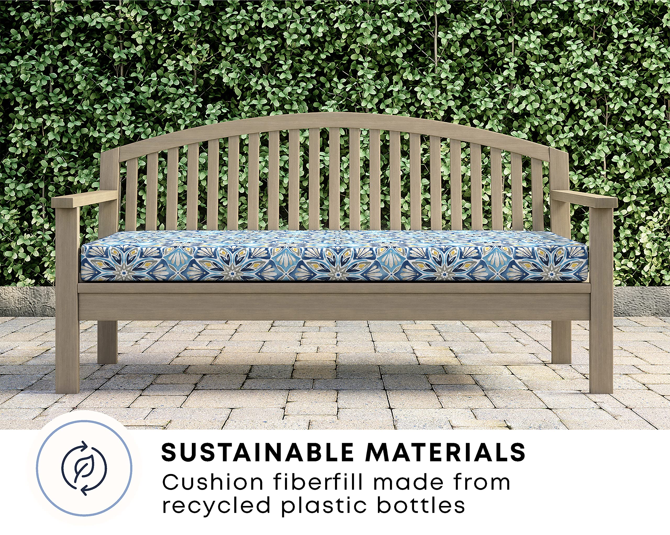 Premium Honeycomb Beryl Blue Bench Cushion 44x18.5x3 Inch - Weatherproof Indoor/Outdoor Reversible Patio Seat Cushion with Recycled Fiberfill - Perfect for Garden, Deck, Poolside & Porch Furniture
