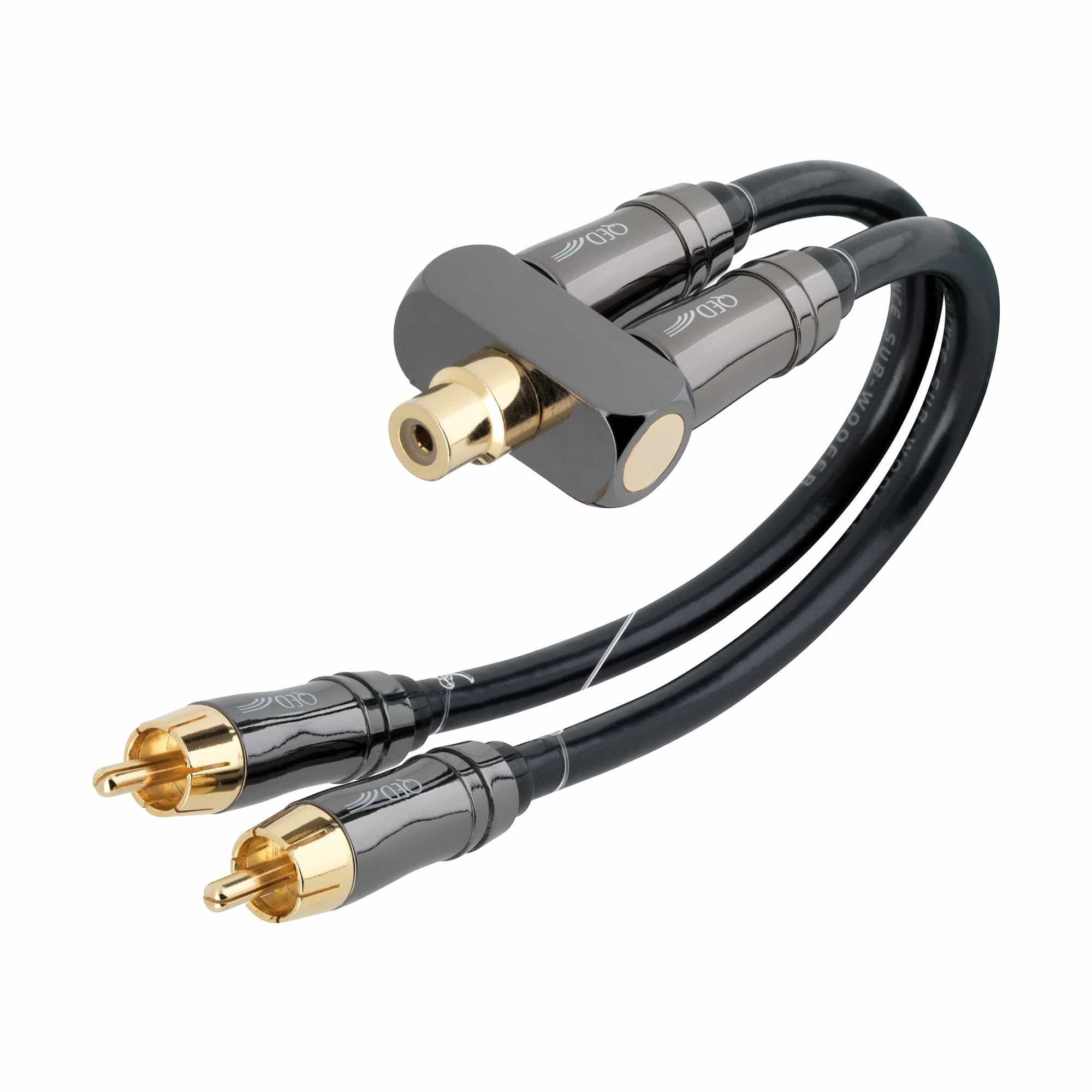 QED Performance Subwoofer Y Adapter - F/RCA to Dual M/RCA Cable for Enhanced Audio Connection | Perfect for Home Theater, Car Audio & Studio Sound Systems