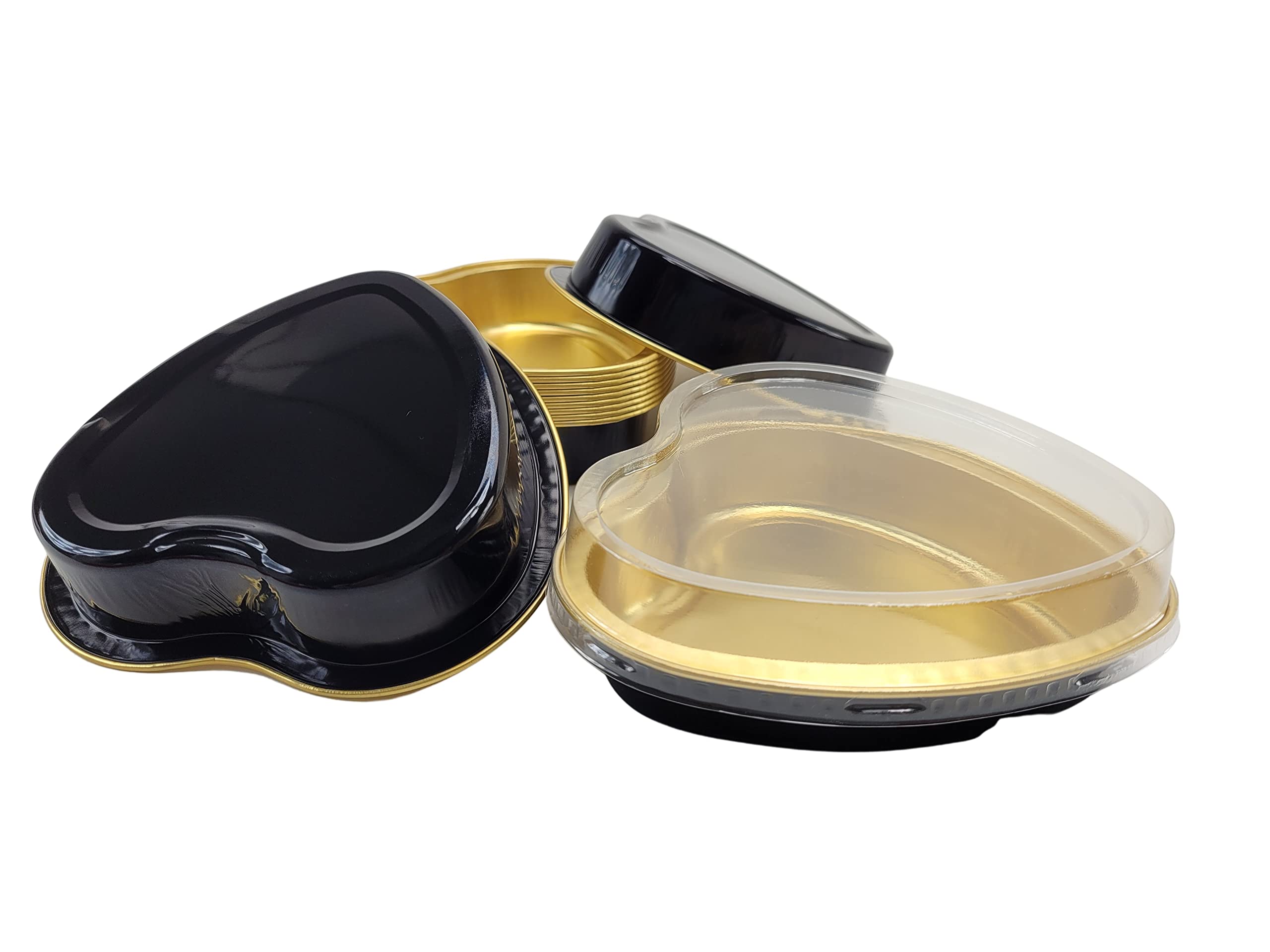 KitchenDance 8oz Colored Disposable Heart Shaped Aluminum Cake Pans with Plastic Lids - Perfect for Baking & Serving Individual Cakes, Tarts, Cupcakes & Desserts - Great for Valentine's Day, Birthdays, Weddings & Party Favors