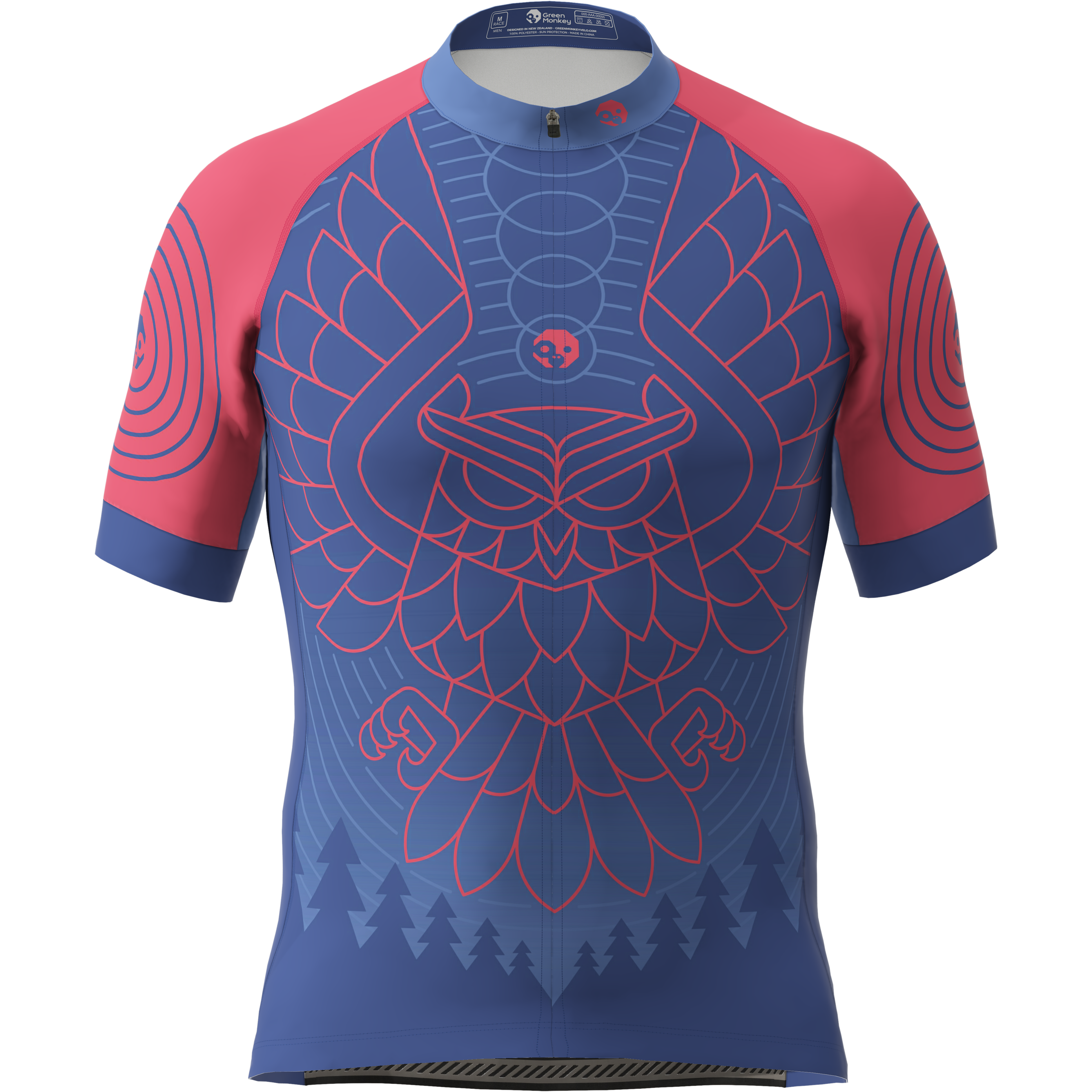 GREENMONKEY x VON GLITSCHKA Flying Owl Graphic T-Shirt - Red & Blue Color Block Design | Trendy Streetwear for Men & Women | Perfect for Casual Wear, Concerts, and Urban Fashion