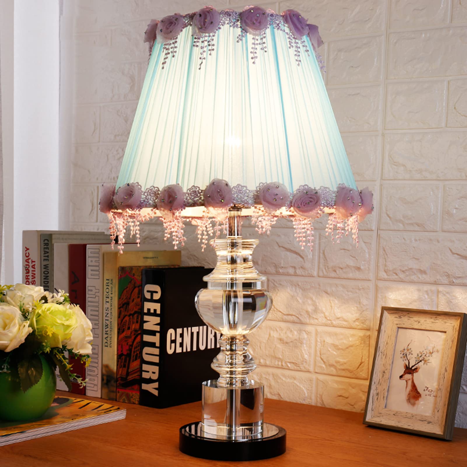VERLEDK Crystal Table Lamp - Dimmable Bedside & Desk Light, European Style Warm Rose Nightstand Lamp, Eye Protection Reading Light for Bedroom, Office, Living Room | Romantic Valentine's Day Gift for Her, Home Decor & Cozy Reading Ambience