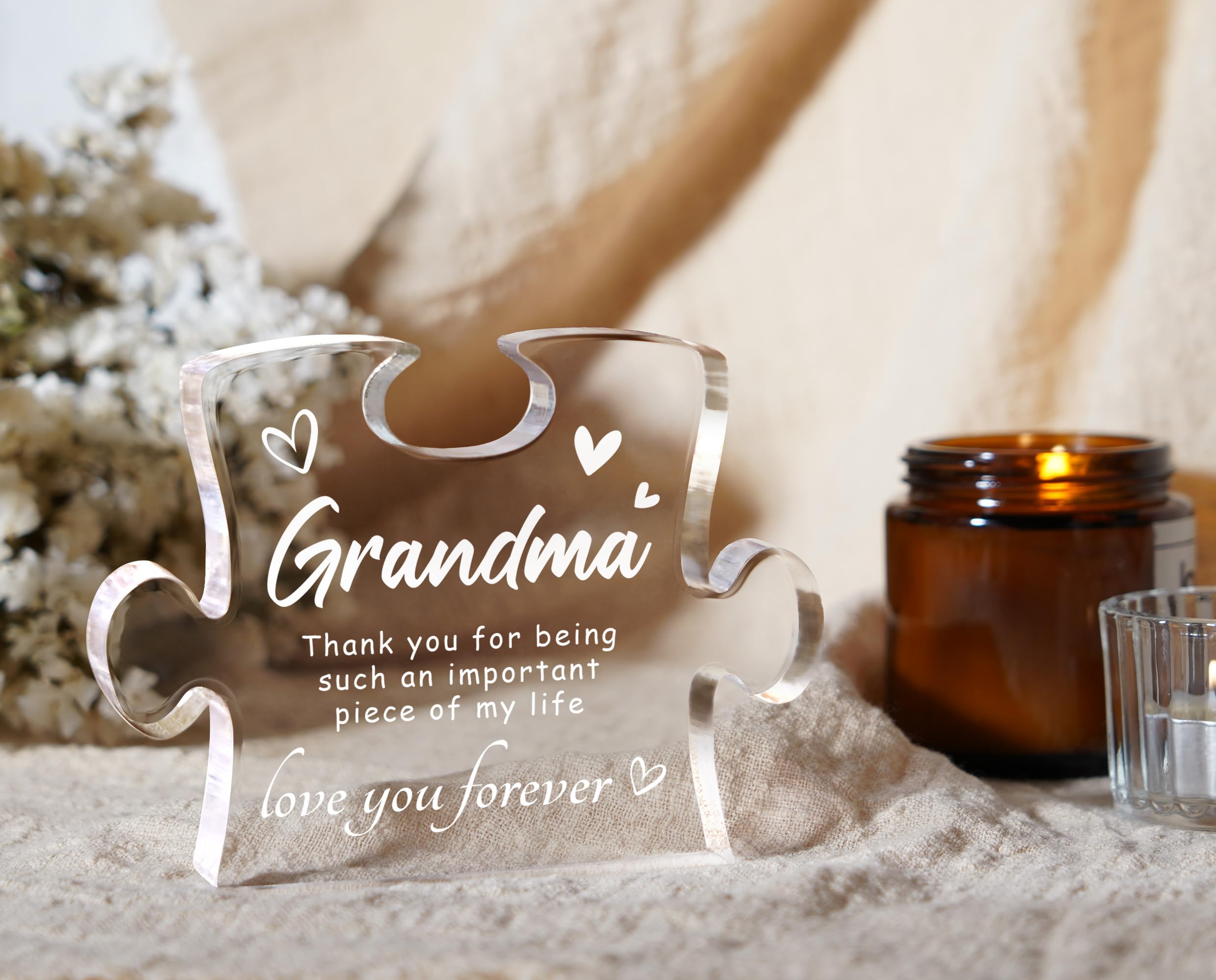 Personalized Engraved Acrylic Block Gift for Grandma - 4.9 x 3.7 Inch Heartwarming Keepsake for Birthday, Mother's Day, Thanksgiving & Christmas - Perfect Gift from Granddaughter or Grandson for Home Decor & Special Occasions