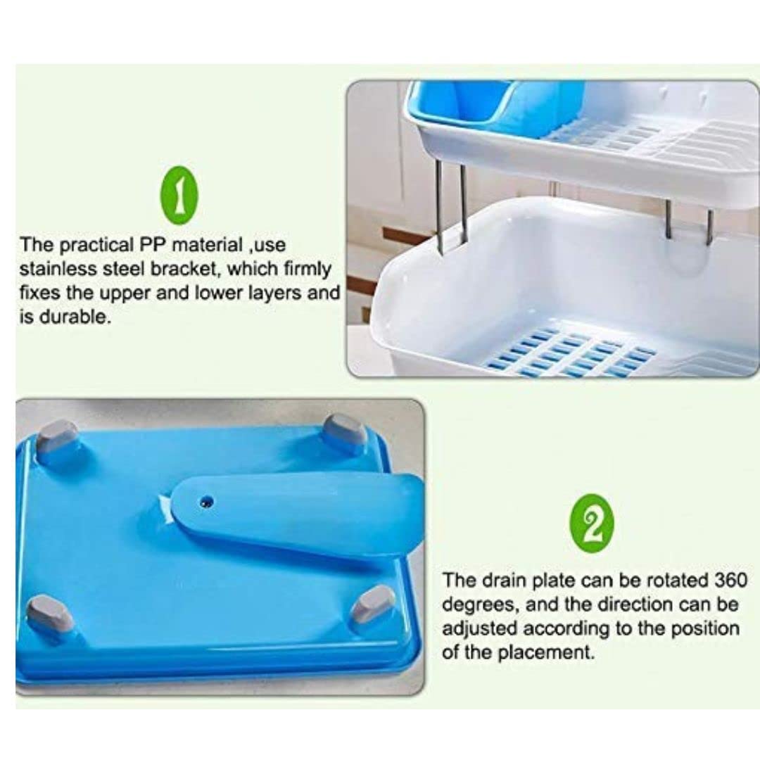 SmartSlide 2-Tier Plastic Dish Drying Rack with Detachable Tray & Cutlery Holder - Space-Saving Kitchen Utensil Organizer (16