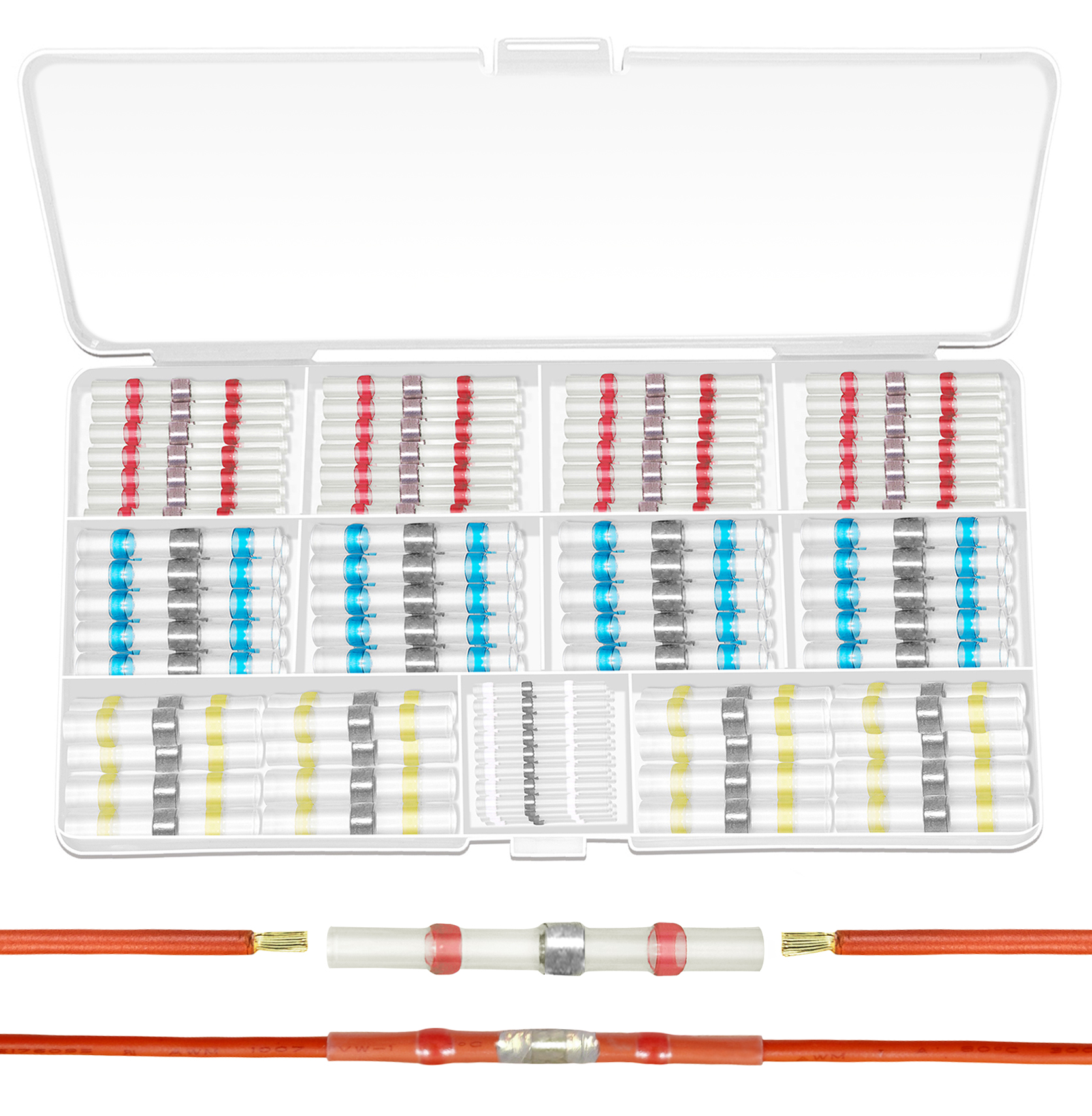Ginsco 210PCS Solder Seal Wire Connectors Kit - Heat Shrink Butt Terminals & Splice Connectors for Stereo & Electrical Wiring - Waterproof, Corrosion Resistant - Perfect for Automotive, Marine & Outdoor Electrical Repairs