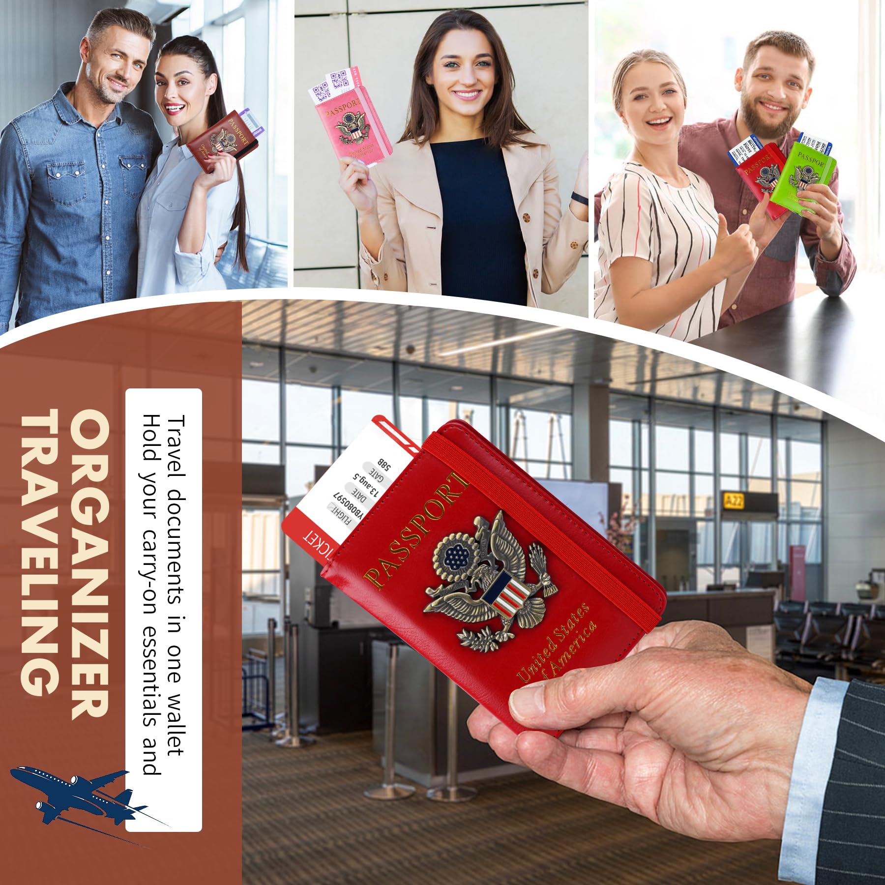 RFID Blocking Passport Holder & Travel Wallet - Personalized Family Passport Organizer Case for Men & Women | Perfect for Air Travel, Vacations & International Trips (Red)