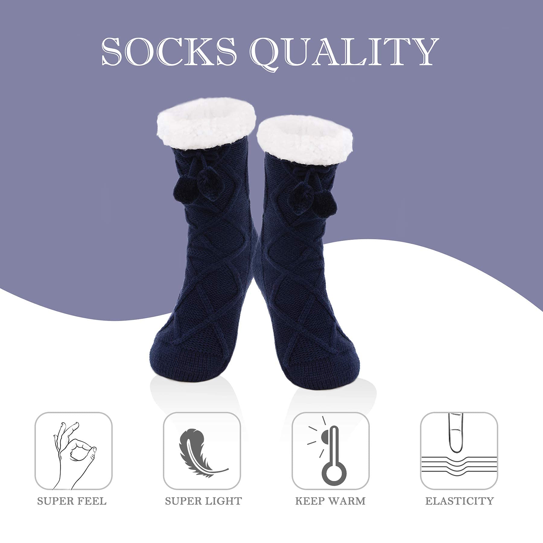 Zando Comfy Fleece Socks for Women & Seniors - Warm Winter Non-Slip Grip Socks with Soft Fleece Lining - Perfect Cozy Gift for Christmas, Home & Travel