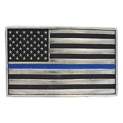 Vintage Patriotic American Flag Belt Buckle - Antique Blue Line Flag Buckle for Police Support, Military & First Responders - Perfect for Jeans, Workwear & Patriotic Events