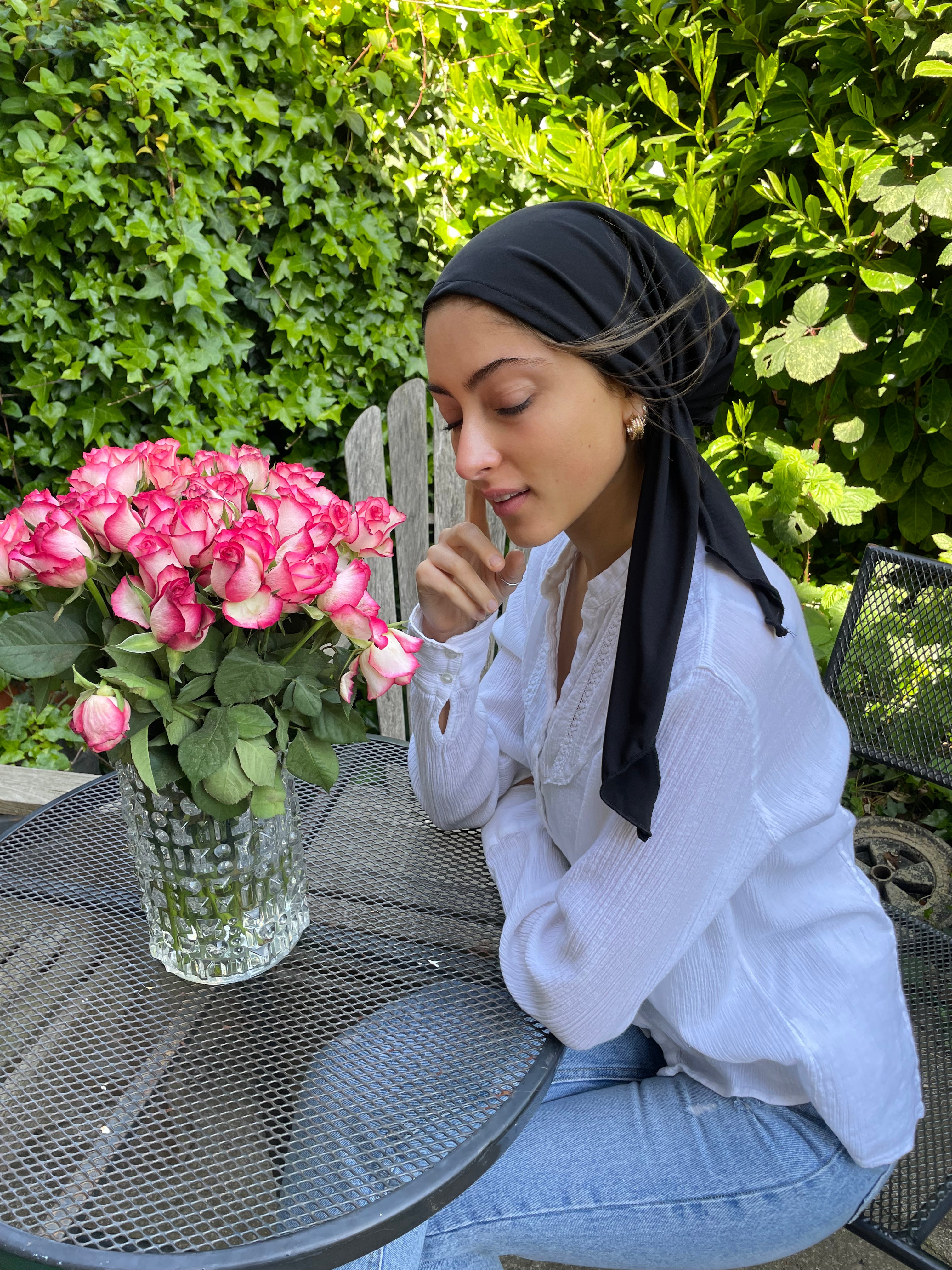 Black Cotton Pre-Tied Tichel Bandana Hijab Scarf for Women - USA Made by Uptown Girl Headwear - Perfect for Daily Wear, Workouts & Modest Fashion