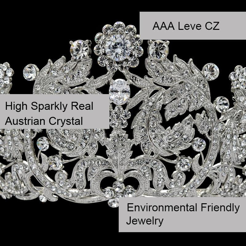 Austrian Crystal Wedding Tiara - Elegant Bridal Royal Leaves Diadem JHA8318 for Bride, Princess, or Prom - Perfect for Weddings, Pageants, and Special Occasions